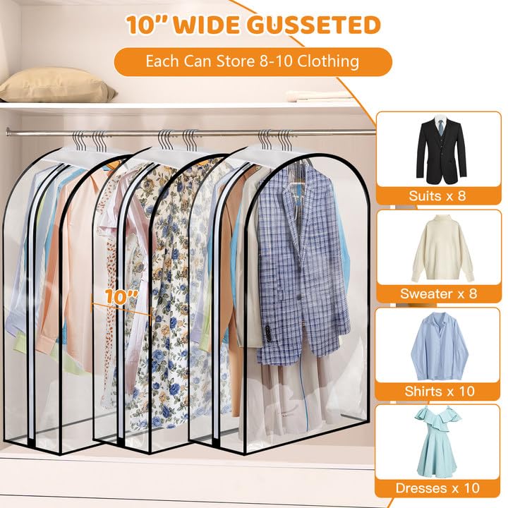 4 Pack Full Clear Garment Bags, 40" Clothes Covers with 10" Gusseted, Transparent Bags for Hanging Clothes Suit Bags - Image 3