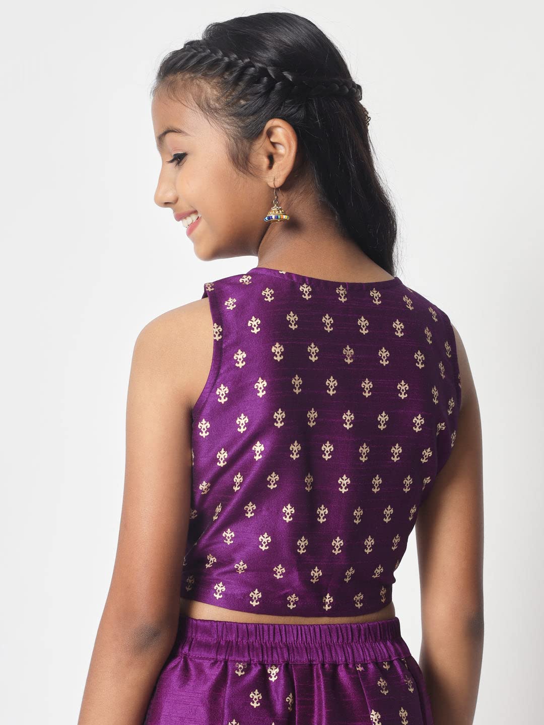 studio rasa Girls Dupion Block Printed Kids Top for Wedding Festives Party (GTC12312/15-16_Purple_15-16 Y) 3