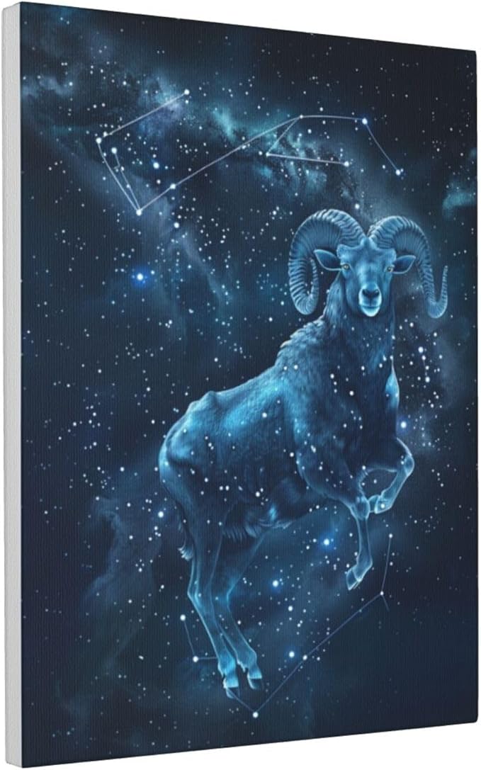 MA6GE8DE Frameless Canvas Painting 12 Zodiac Signs Aries,Classic Home Room Decor Accessory,Blue 12 Zodiac Signs Aries Decorative Paintings,Gift For Aries Enthusiasts,Bedroom,Bar,Living Room 12x16 inch