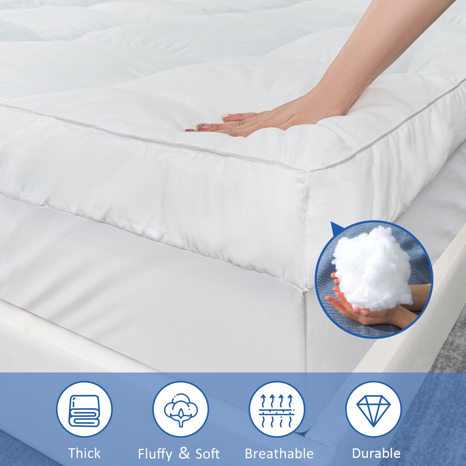 Marine Moon Mattress Topper Queen, Cooling Thick Bed Topper, Soft Plush
