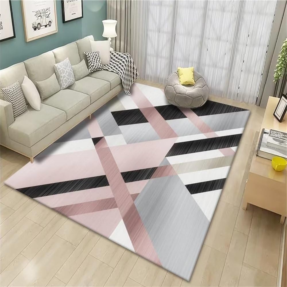 Tapis decoration chambre ado fille rouge motif géométrique 40x60