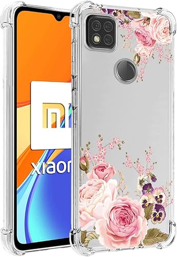 Funda de teléfono para Redmi 9C/Redmi 10A/Redmi 9C NFC/Redmi 9 Activ, funda delgada a prueba de golpes con patrón floral transparente suave y