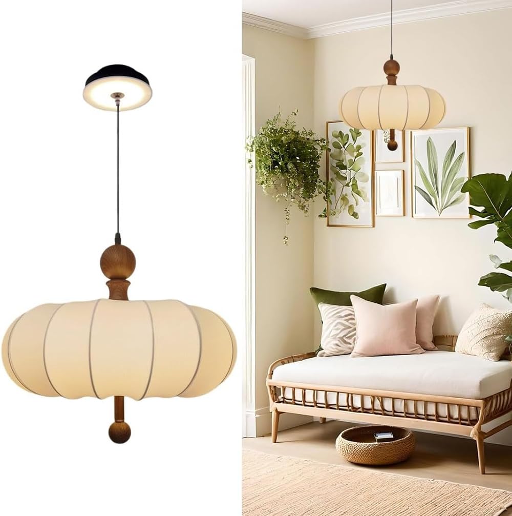 LYMSXAZOU 19.7'' Farmhouse Drum Chandelier Pendant Light Fixture - Adjustable White Fabric Shade for Dining Room, Bedroom, Kitchen, Living Foyer