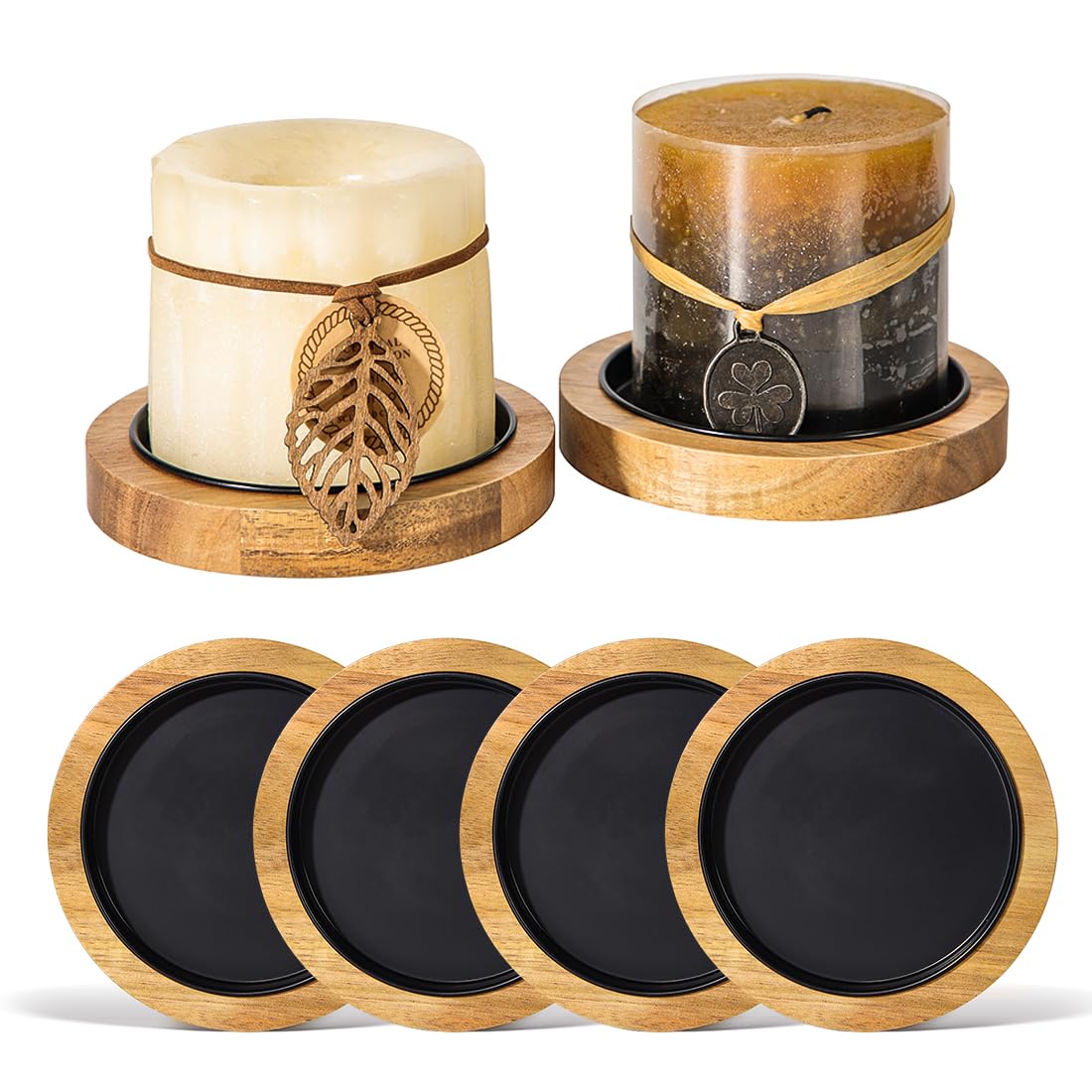 HALE OTEIR Acacia Wood Candle Holder Farmhouse Decor, 4-Pack Wooden Rustic Pillar Candle Stand for Table, Candlestick Holder for Table Centerpiece Decor, Holds Candles up to 3.35In Diameter