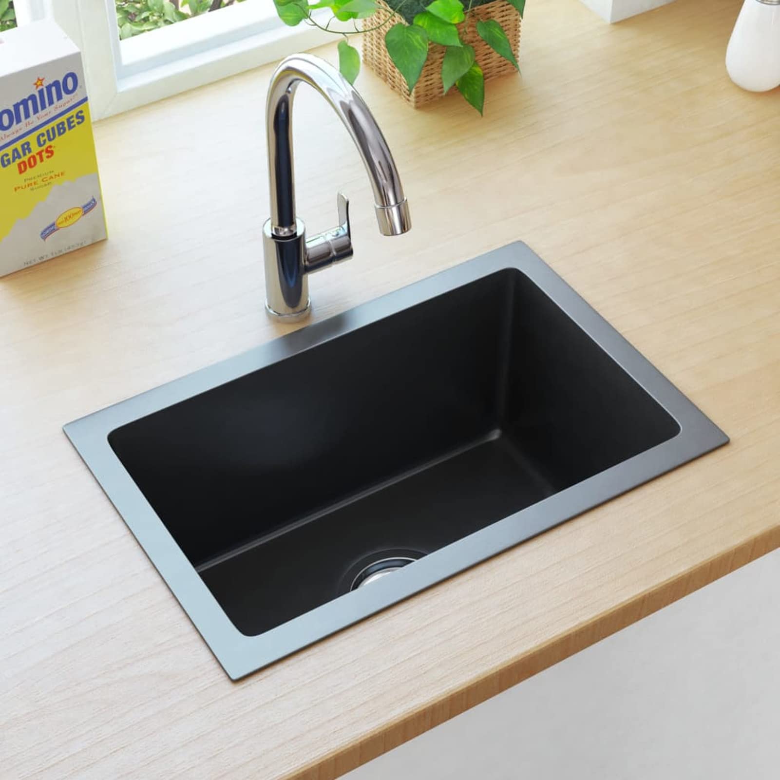 Fregadero de Cocina Artesanal de Acero Inoxidable Negro, empotrable bajo encimera, de un Solo Seno para Furgoneta Camper y Exterior.