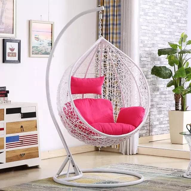 Image of Zenheaven Single Seater Swing Chair with Stand & Cushion Outdoor Indoor Balcony Garden Patio,Powder Coated Frame,UV Protected Wicker,Premium Cushion AD-07
