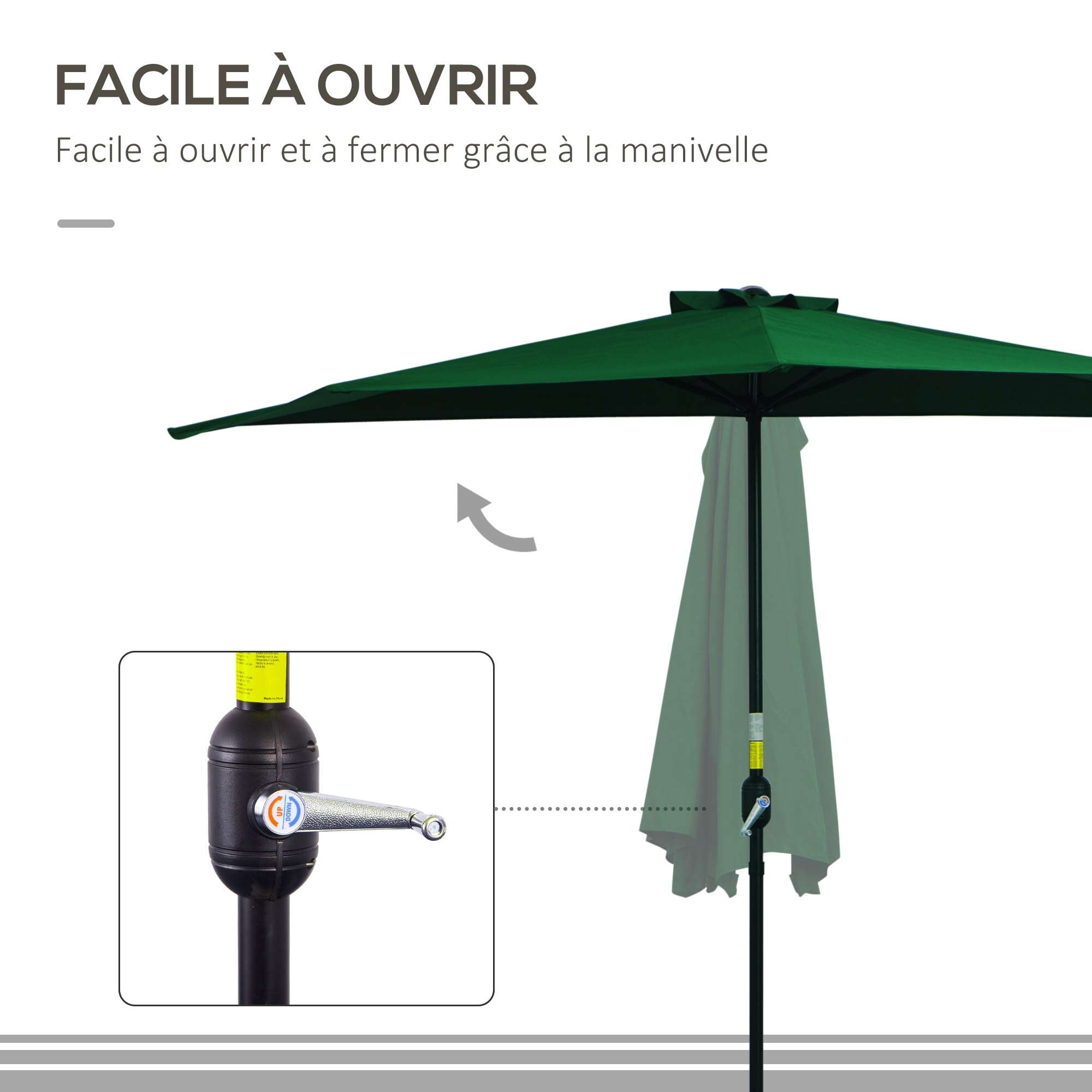 Outsunny Demi Parasol 5 Entretoises Métal 2,93 x 1,5 x 2,49 m