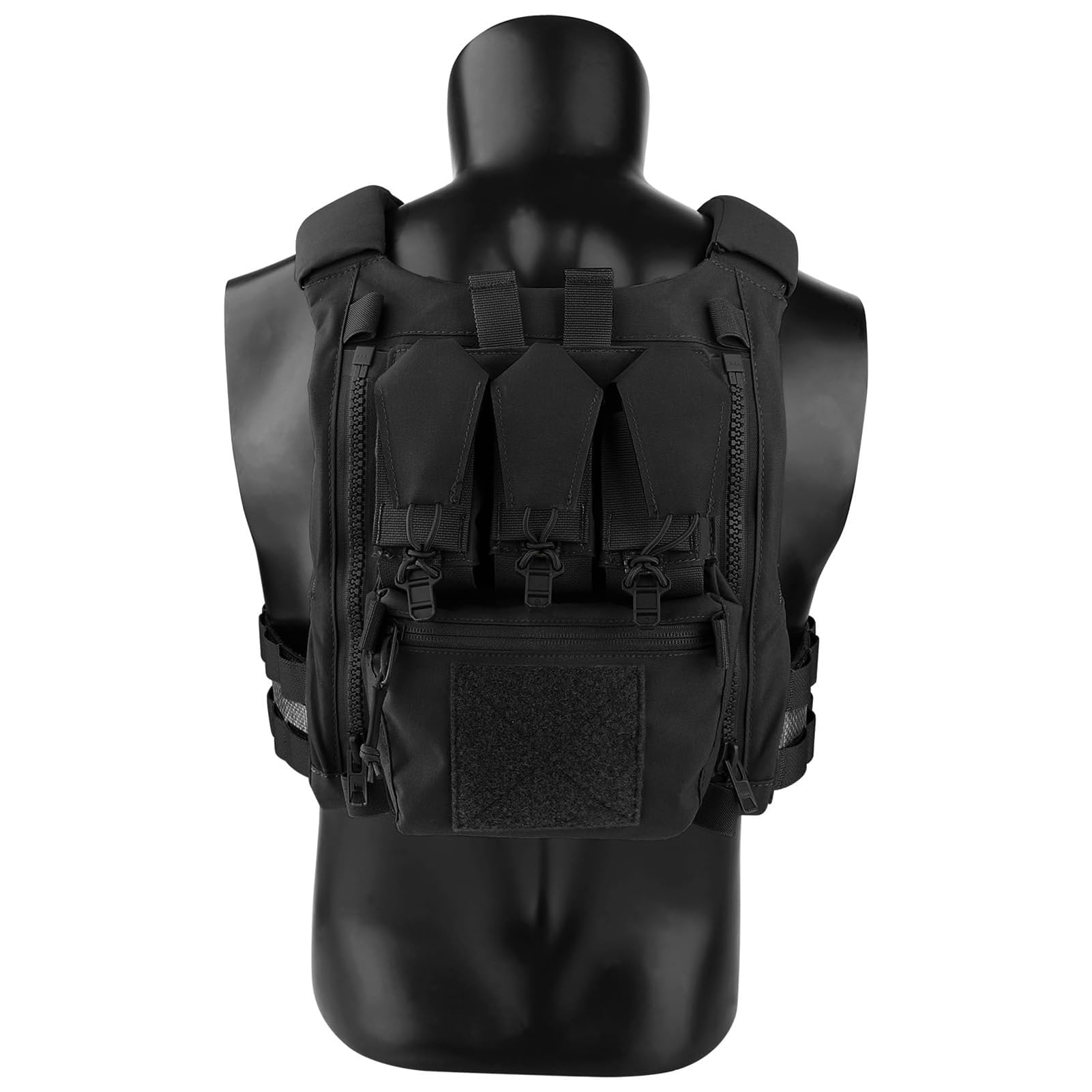 Panneau Dorsal Tactique MOLLE Zippé Avec Porte-chargeurs Triples Et Pochette Zippée - Sac D'extension Pour Gilet Airsoft De Chasse Et Sac À Dos Tactique
