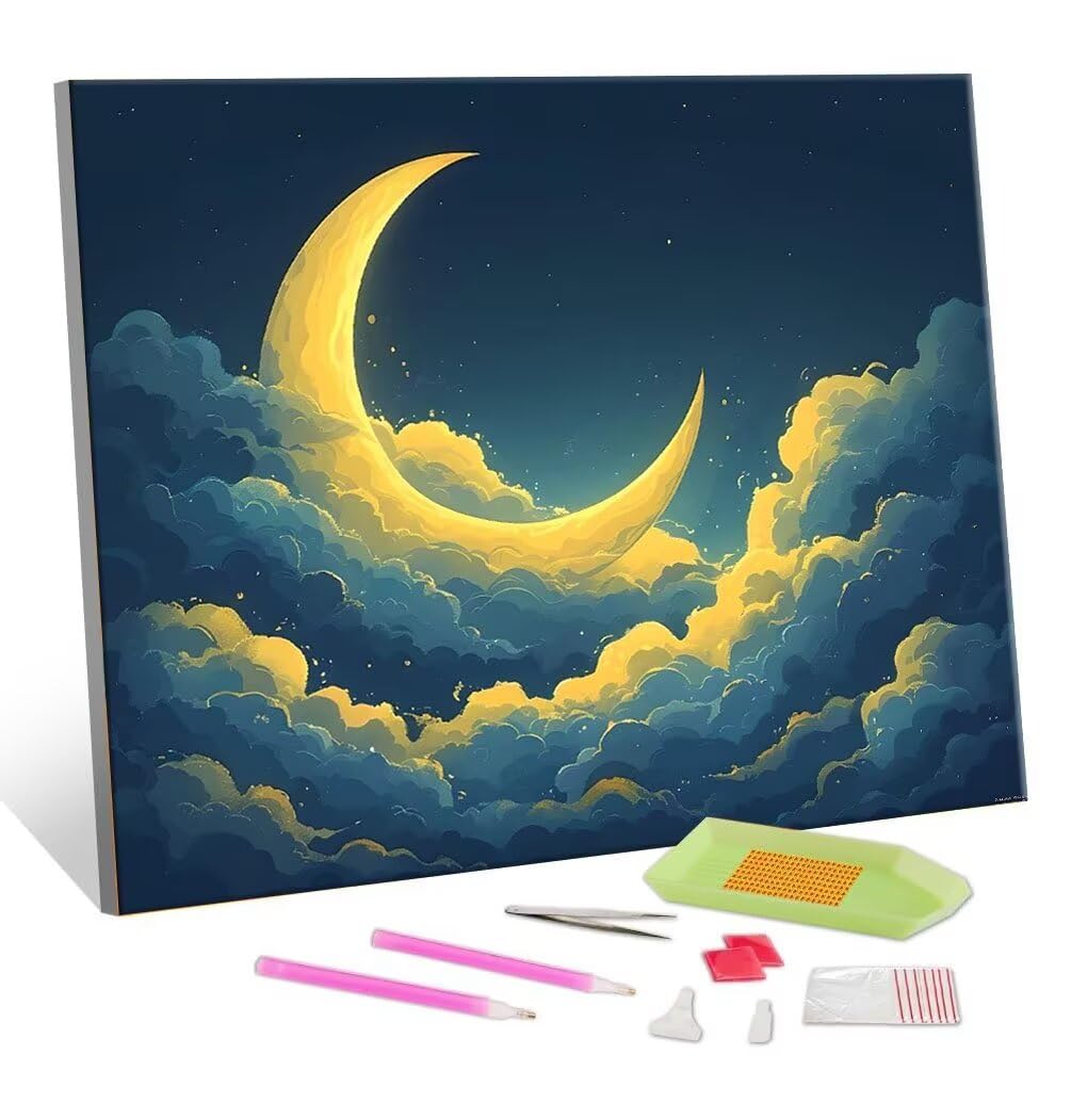 DIY Malarstwo diamentowe 5D, sztuka diamentowa, księżyc, zestawy dla dorosłych, sztuka ze strasu, haft, artykuły rzemieślnicze, dla dzieci i dorosłych, idealna dekoracja ścienna do domu, prezenty dla