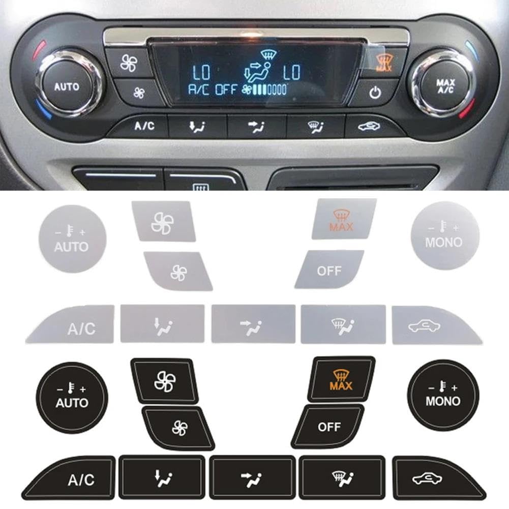 Rifiniture interne per auto Adesivo Per Pulsante Per Ford Per Focus 2 MK2 Accessori Decalcomanie Per Riparazione Climatizzatore In Vinile Argento Per Cruscotto MK1 MK III Interne Decorative(Argento)