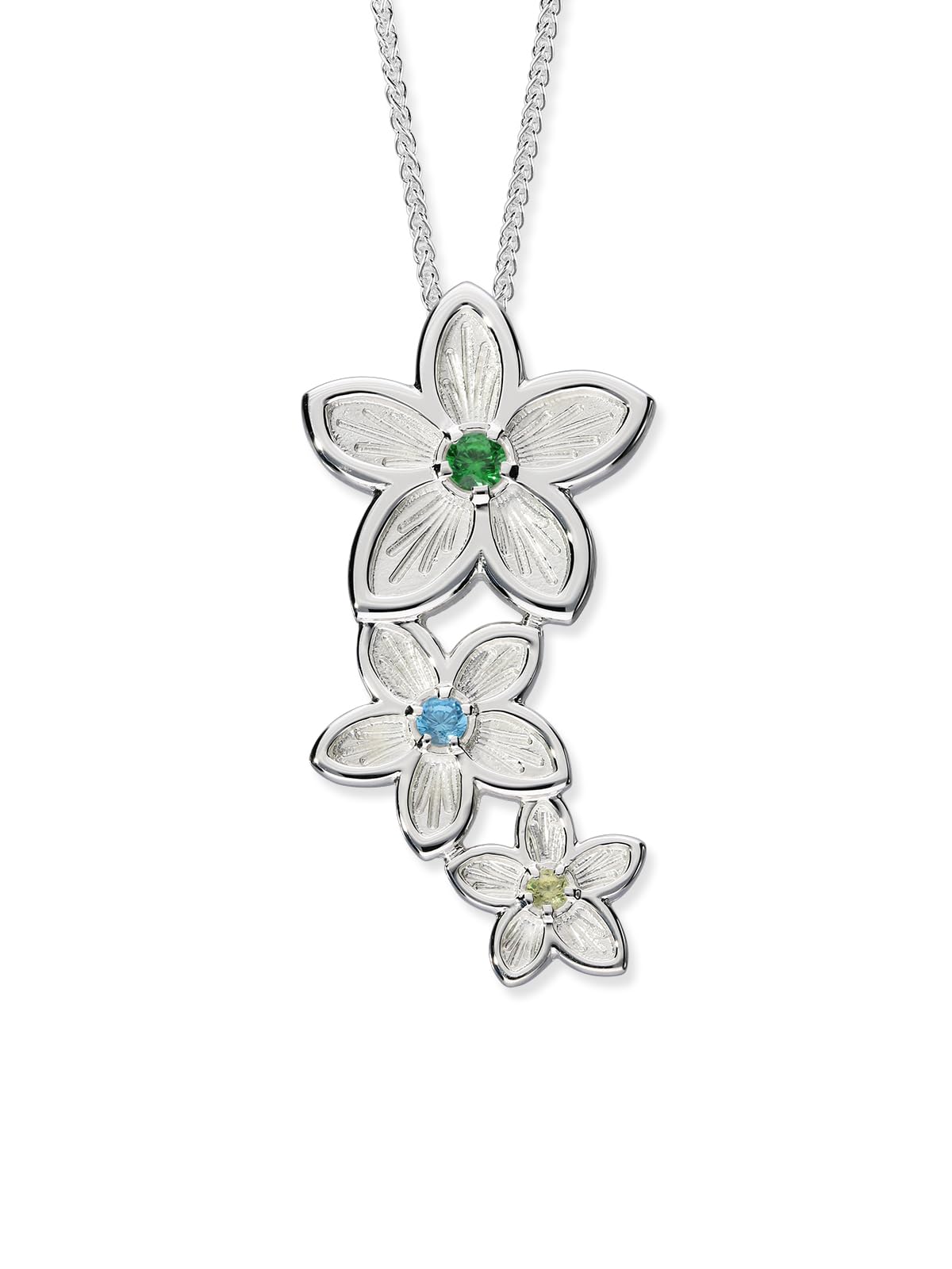 ORTAK 925 Sterling Silver Handmade Pendant Necklace | Blue Green Yellow Cubic Zirconia Gemstones | High Polished | Scottish Fine Jewellery | Made In Scotland