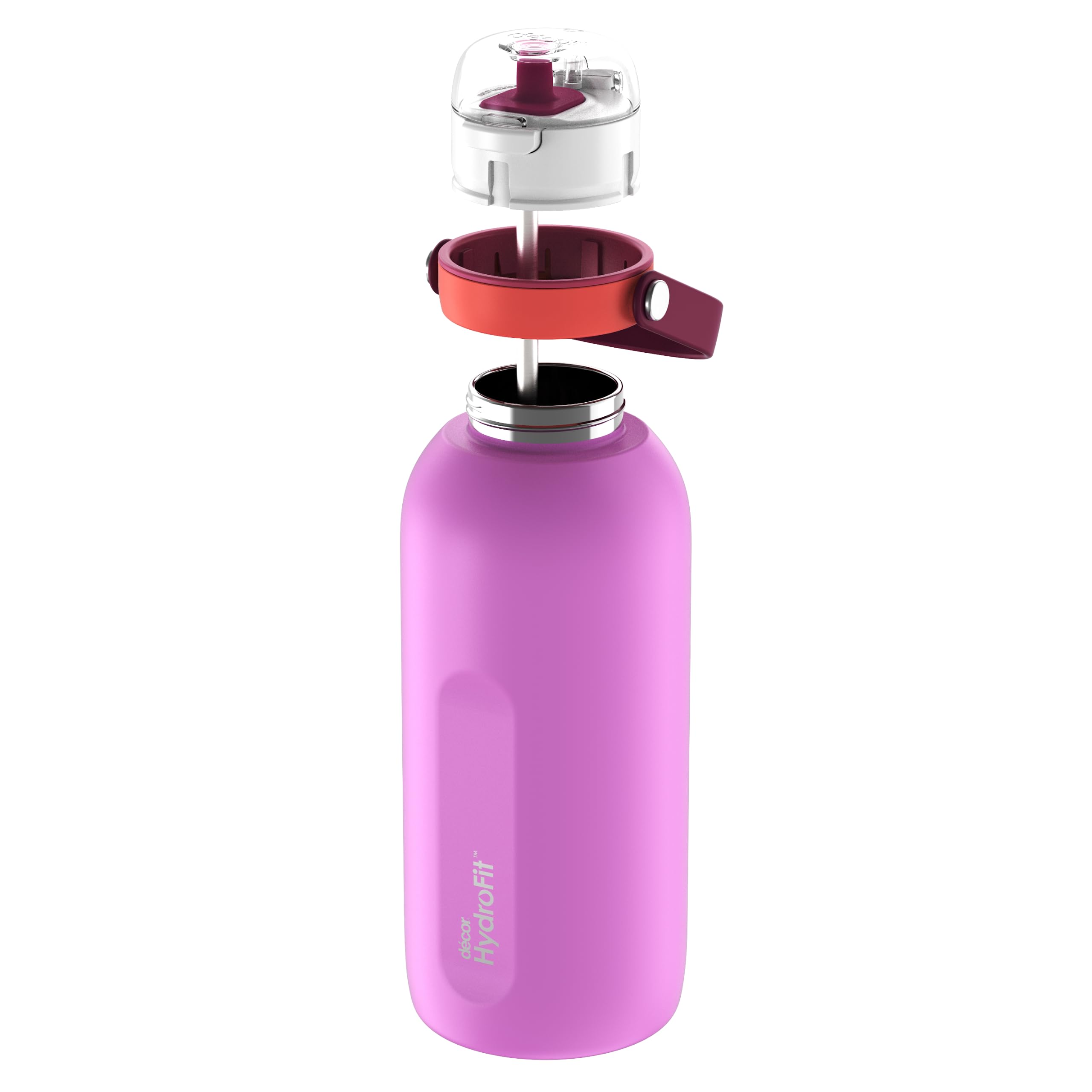 Décor Hydrofit Deluxe Sip Wasserflasche aus Edelstahl, doppelwandig, mit Silikonausguss, flexibler Griff, 1,5 l