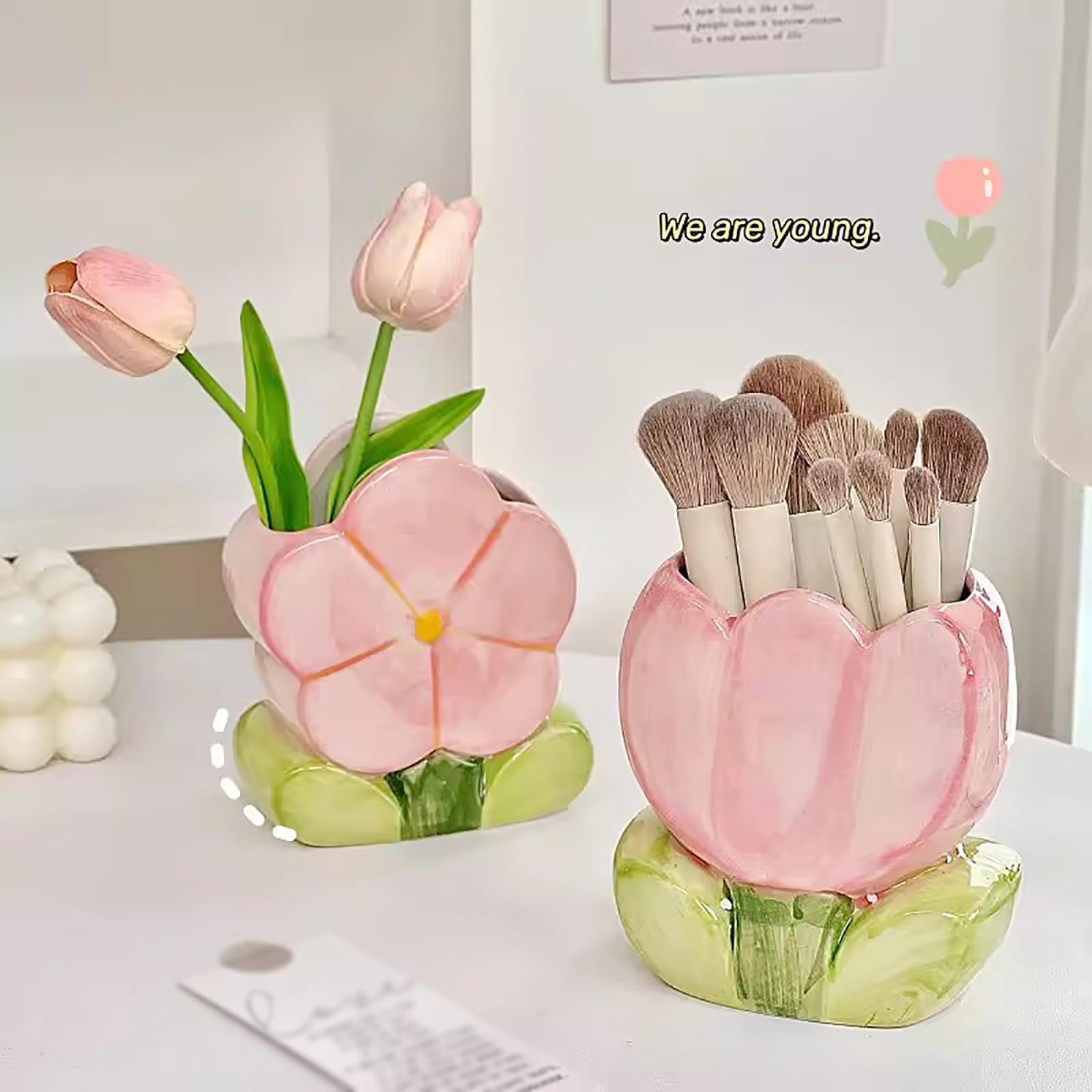 Keramik-Stifthalter Bleistifthalter for den Schreibtisch, kreative Stücke, Büroregal, Stifthalter für Heim- und Bürobedarf(Flower)