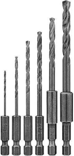 DW2551 6 Piece 1/16-Inch to 1/4-Inch Hex Shank Twist Drill Assortment