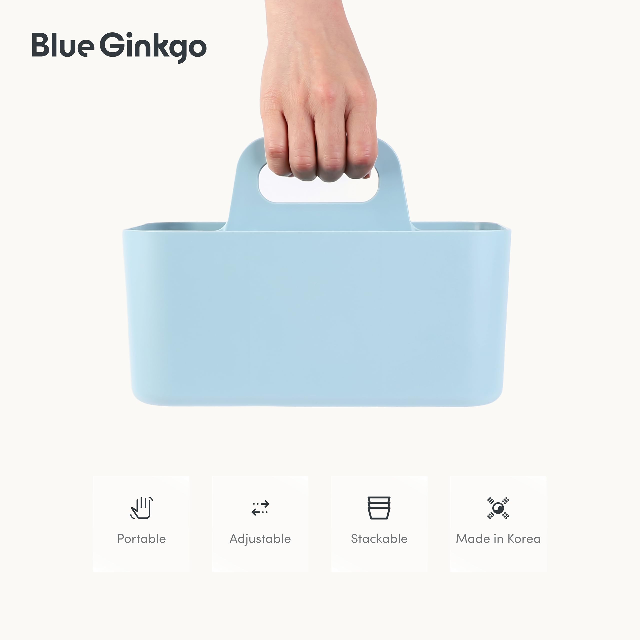 BLUE GINKGO Stackable Organizer Caddy Korean-Made Portable Tote for Bathroom Office Crafts or School Supplies Rectangle Blue — view 5