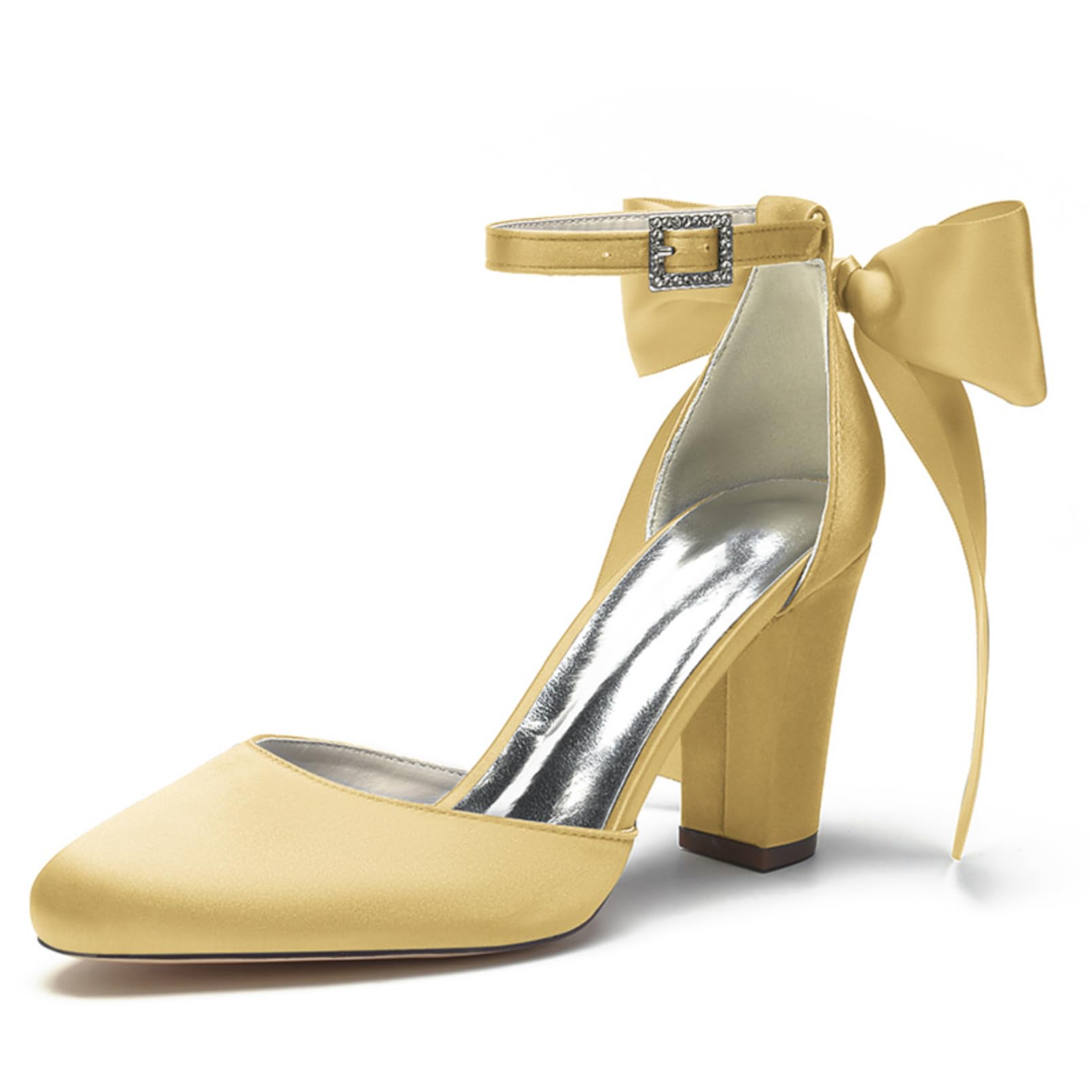 Donna Scarpe da Sposa con Tacco Grosso Grosso da Cinturino alla Caviglia Scarpe da Sera con Nodo A Fiocco Scarpe da Sposa in Raso