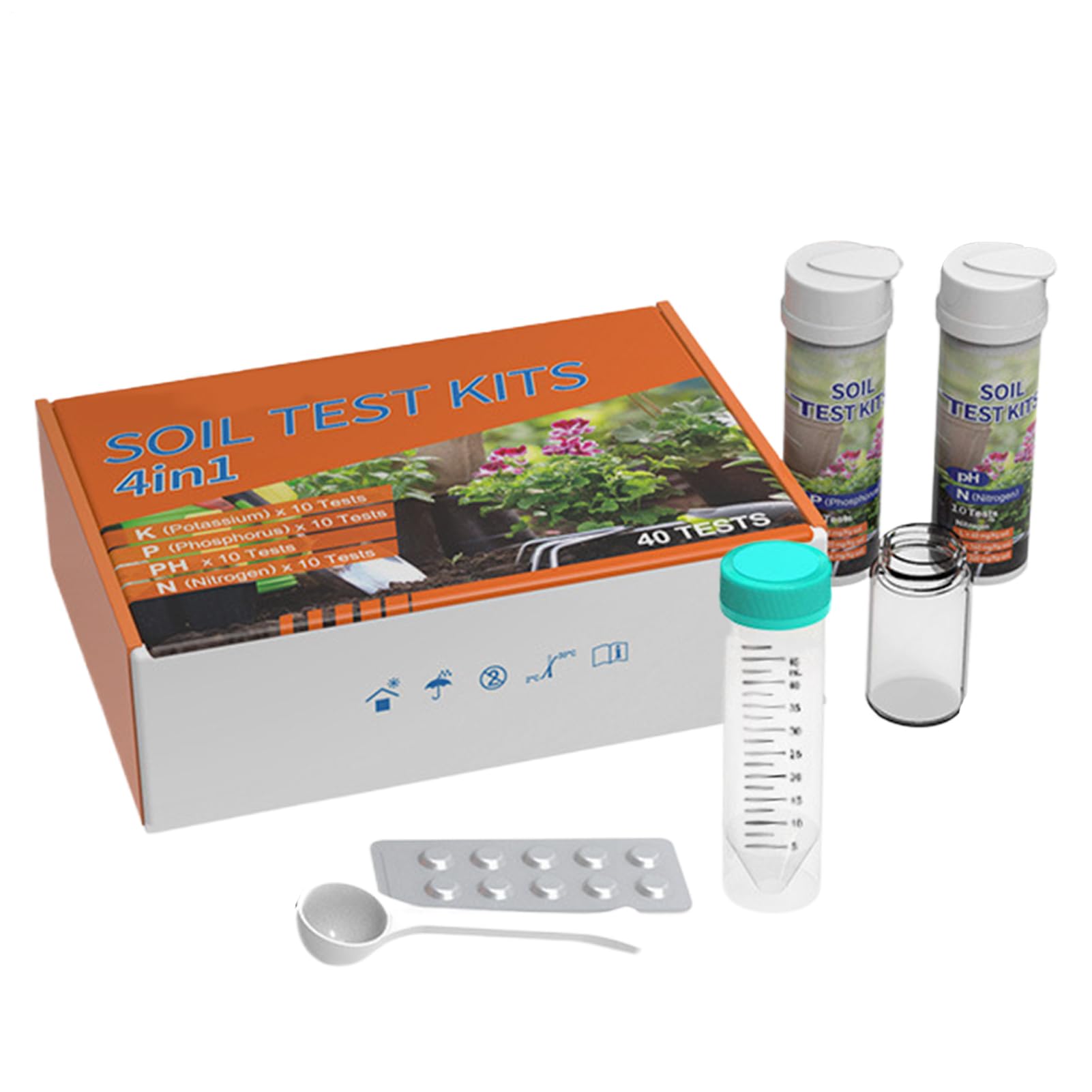 Générique Garden Soil Test Kit, 4-in-1 Nutrient Meter, Moisture Ph Sunlight Tester, Fast-Read Garden Tool for Home, Greenhouse, Vegetable, Indoor, Plant, Farm Use, 7.09 inches, 40 Tests