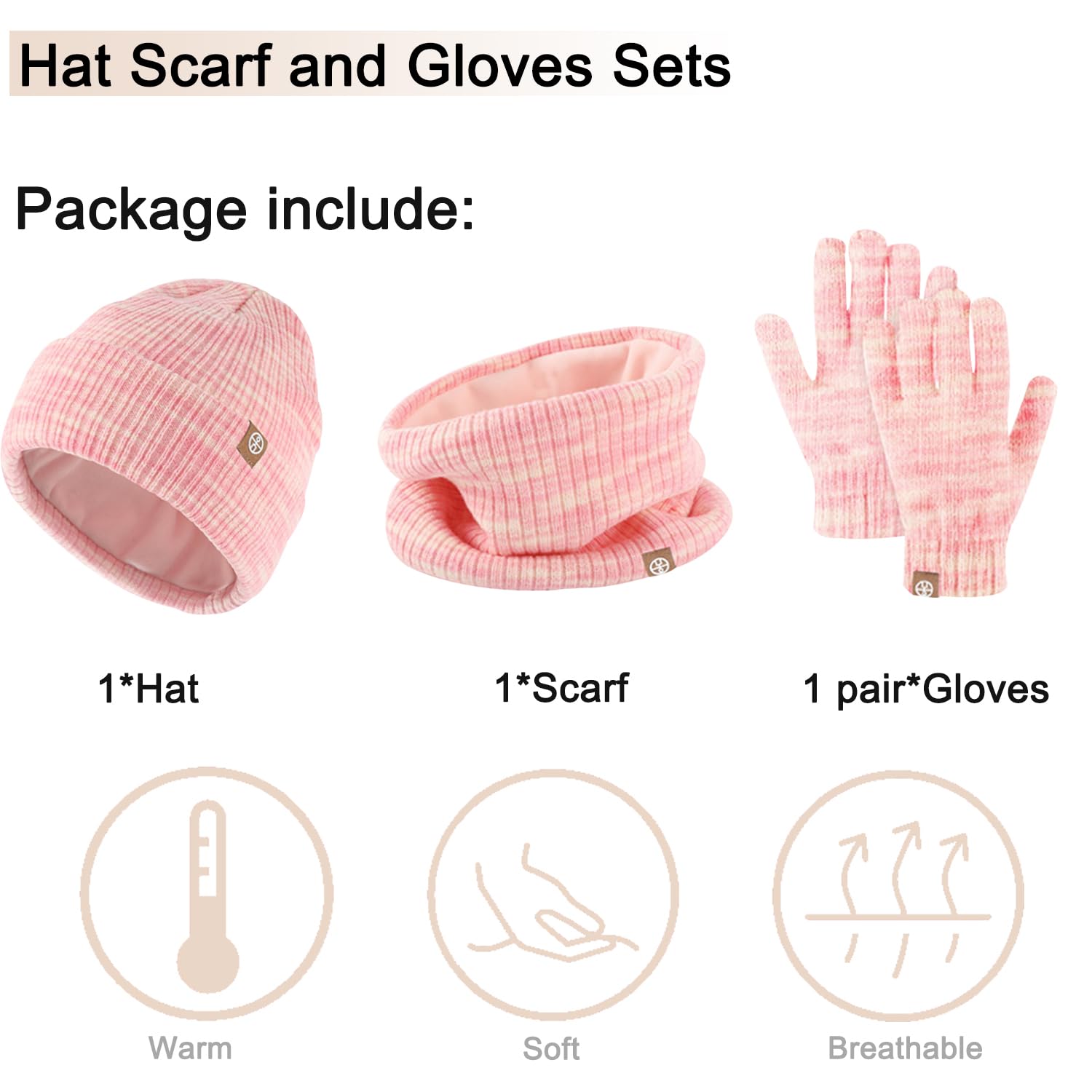 Enwokran Ensemble de Bonnet Écharpe Gants 3 en 1 pour Enfant- Bonnet en Tricot Thermique Tricoté Tour de Cou Chaud Gant Écran Tactile Set Accessoires D'hiver pour Fille Garçon 5-12