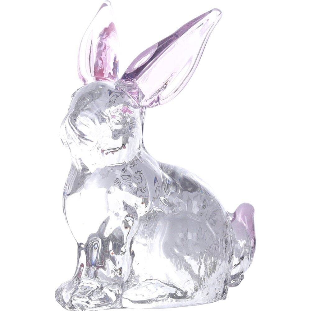 Sanfly Pink Glass Rabbits Figurines Cute Crystal Bunny Collectibles Statues Animal Decor Ornament Table Centerpiece Art Sculpture