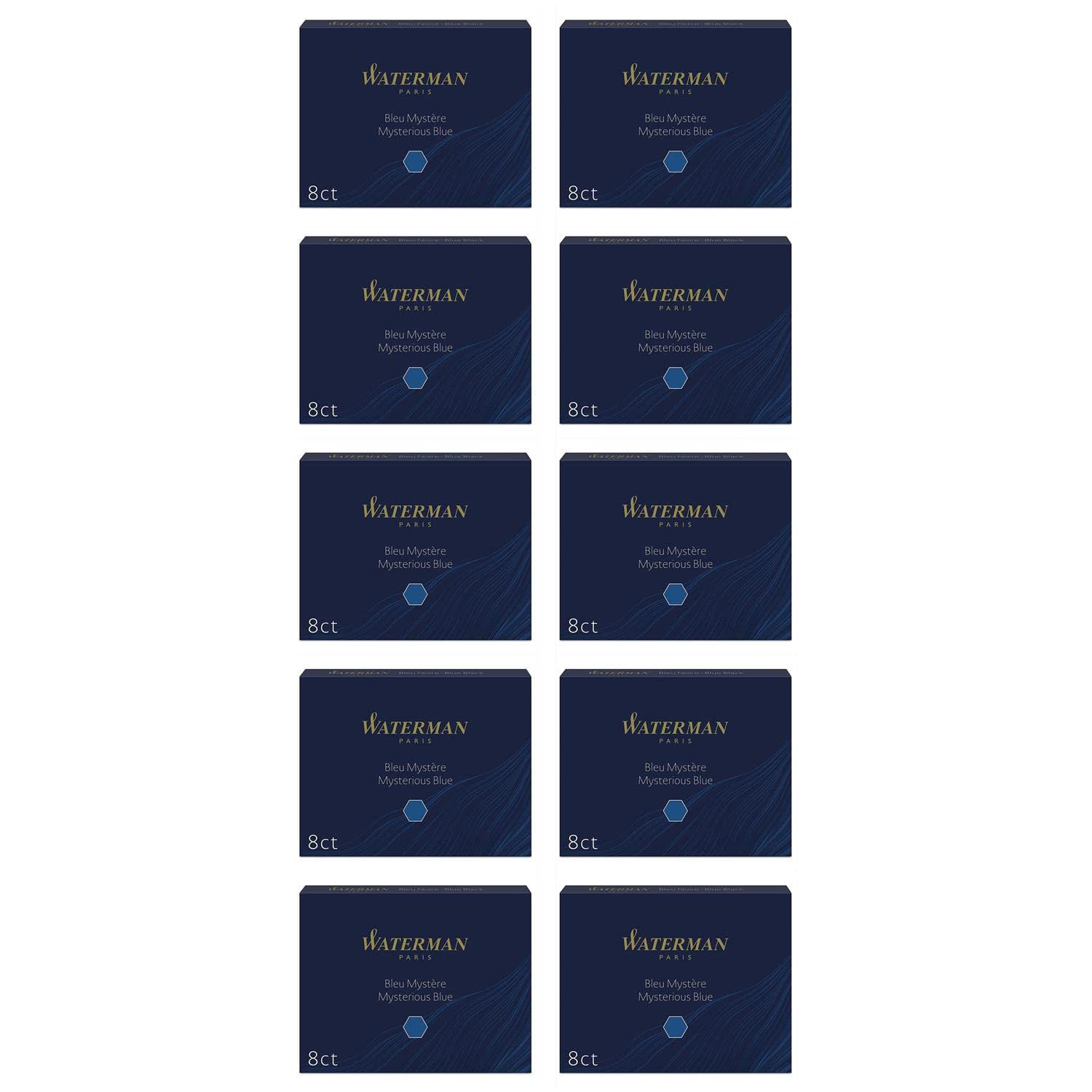 Waterman Lot de 10 cartouches d'encre compatibles avec tous les stylo-plume Waterman Full, bleu et noir