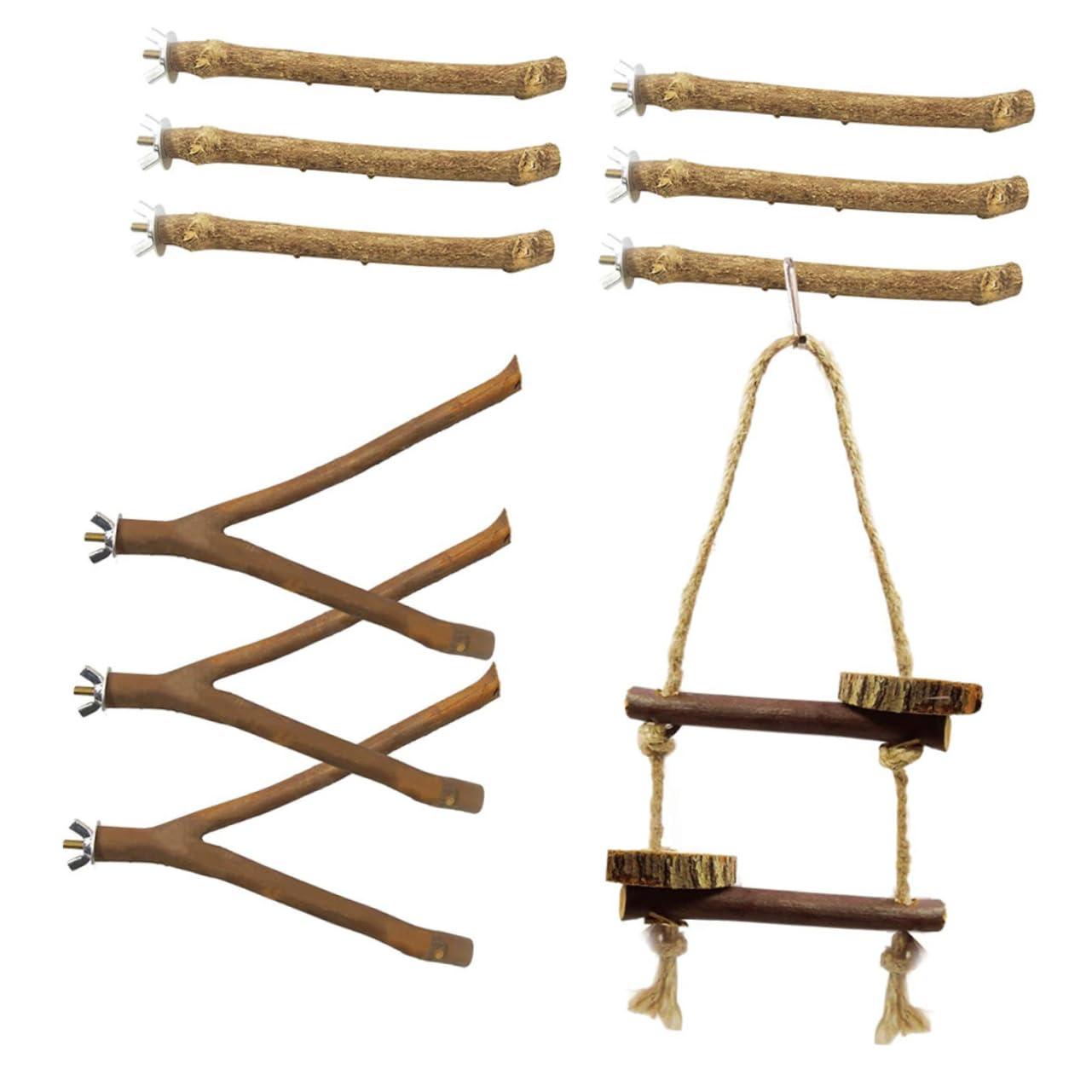 ifundom 10Pcs Parrot Stand Rack Natural Bird Chewing Training Stand for Parrots Perch Bracket for Parakeets and Cockatiels Random