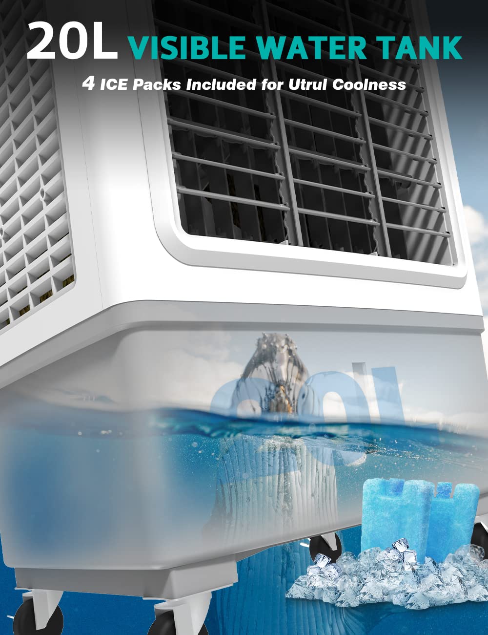 Evaporative Cooler FANCOLE 2 IN 1 Windowless Air Conditioner, 3 Speed