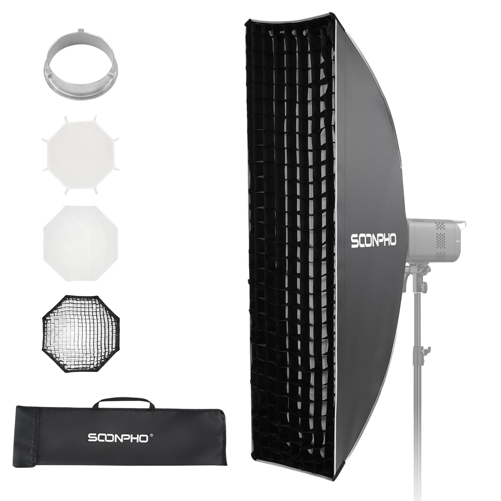 SOONPHO KS-30 * 120cm Softbox Rettangolare Attacco Bowens Montaggio Rapido Soft Box Set a Striscia con Difusore,Griglia a Nido d'Ape,Borsa da Trasporto,Compatibile Godox SK400IIIV SK300IIV