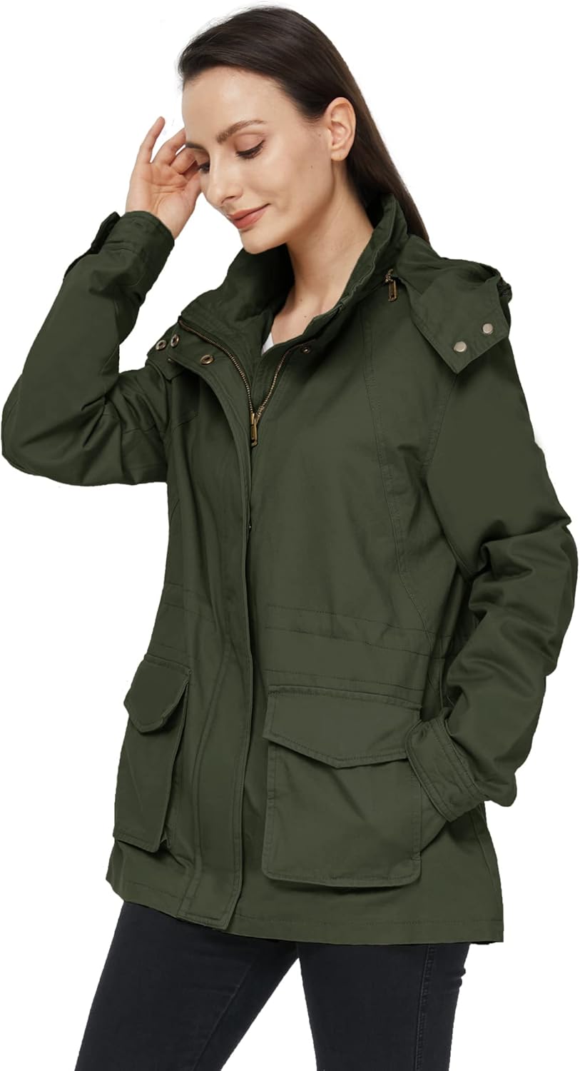 WenVen Women's Anorak Military Jacket Lightweight Casual Cotton Coat with Hood - Image 4