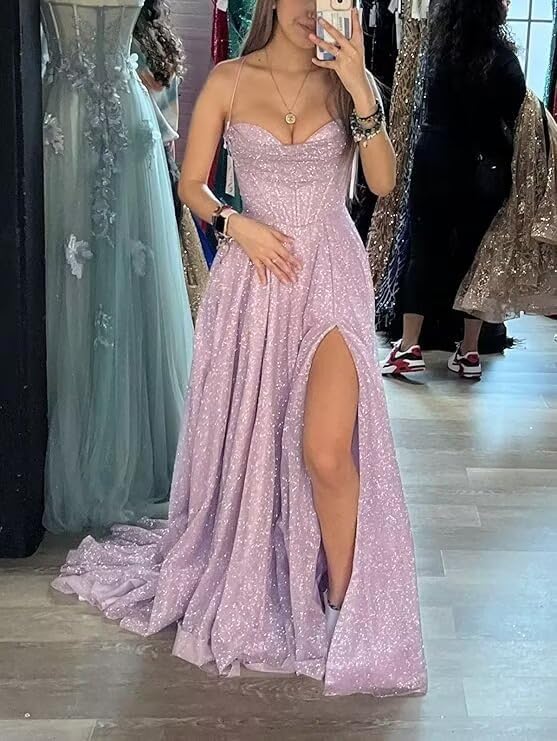 Glitter Sequin Prom Dresses for Women 2025 Long Cowl Neck Sparkly Corset Formal Evening Gowns with Pockets4