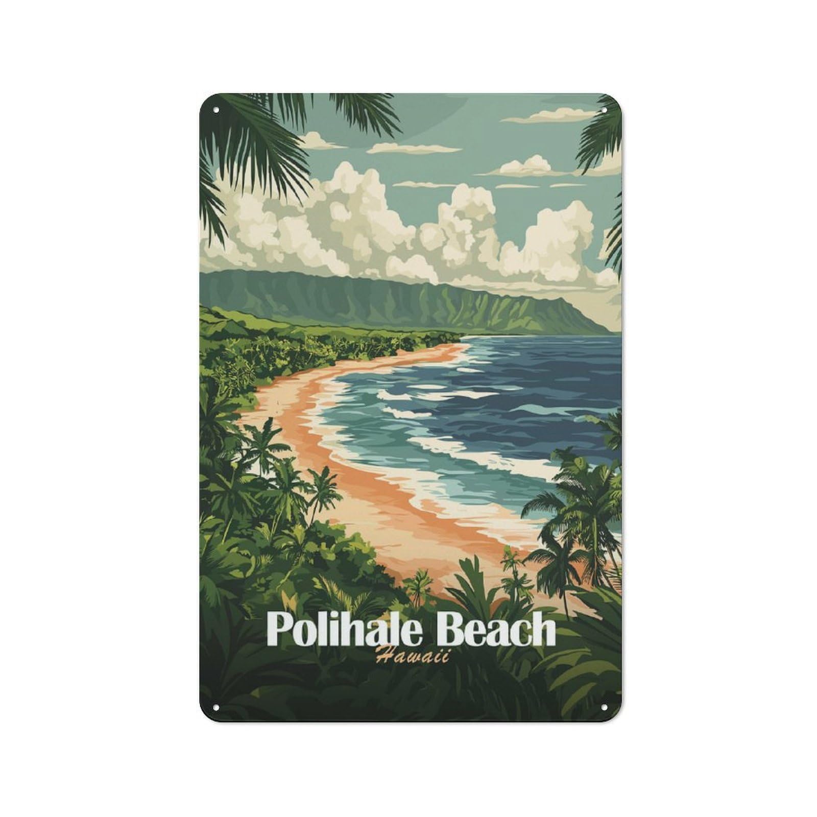 Junmoney Style-18 Modern Retro Decorative Metal Plaque 30X20cm Featuring Polihale Beach Hawaii, Loft Wall Plaque For Flat, Bar, Studio Or Gallery Wall