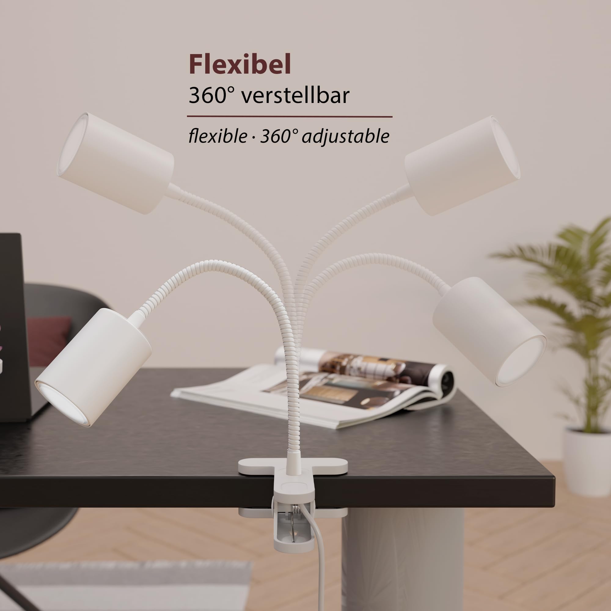 ledscom.de 2x Klemmleuchte WAIKA mit Schwanenhals und Schalter weiß matt, inkl. Smart Home RGBW GU10 LED Lampe, 5,41W, 473lm