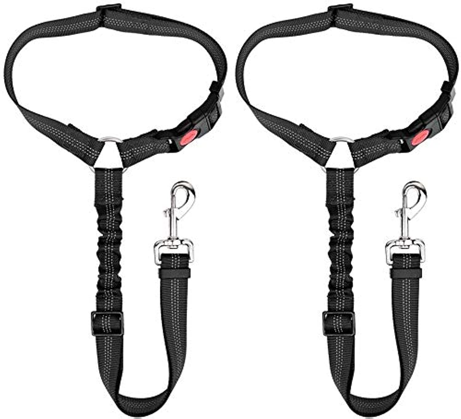 SeeWonder Dog Seat Belt, 2 Pack Pet Car Seatbelt Headrest Restraint Adjustable Puppy Safety Seat Belt Reflective Elastic Bungee Connect Dog Harness in Vehicle Travel Daily Use