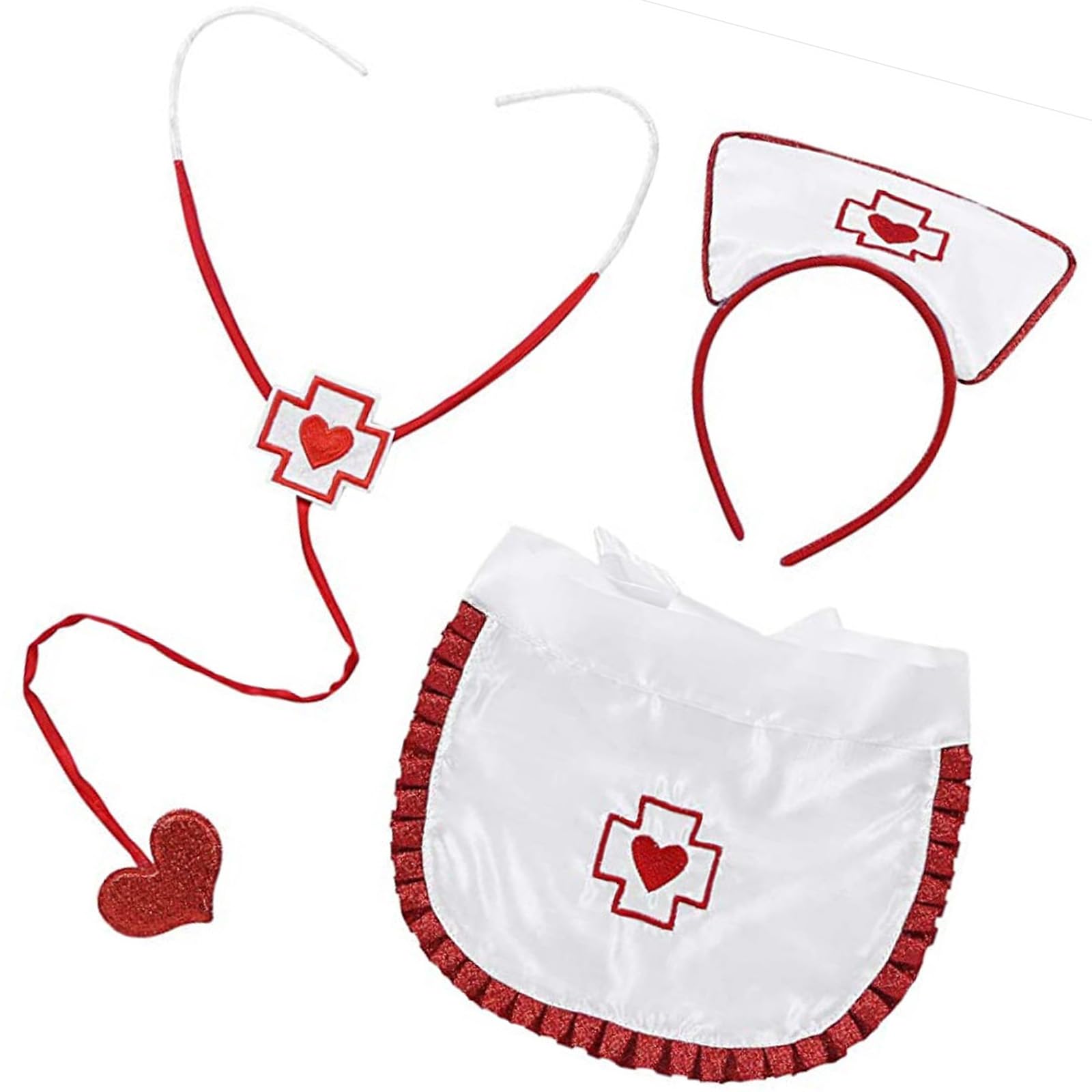 Ldabrye Unisex Multicolor Women Nurse Cosplay Accessories With Headband Apron Stethoscope Halloween Nurse Costume Accessories For Party Adult Women