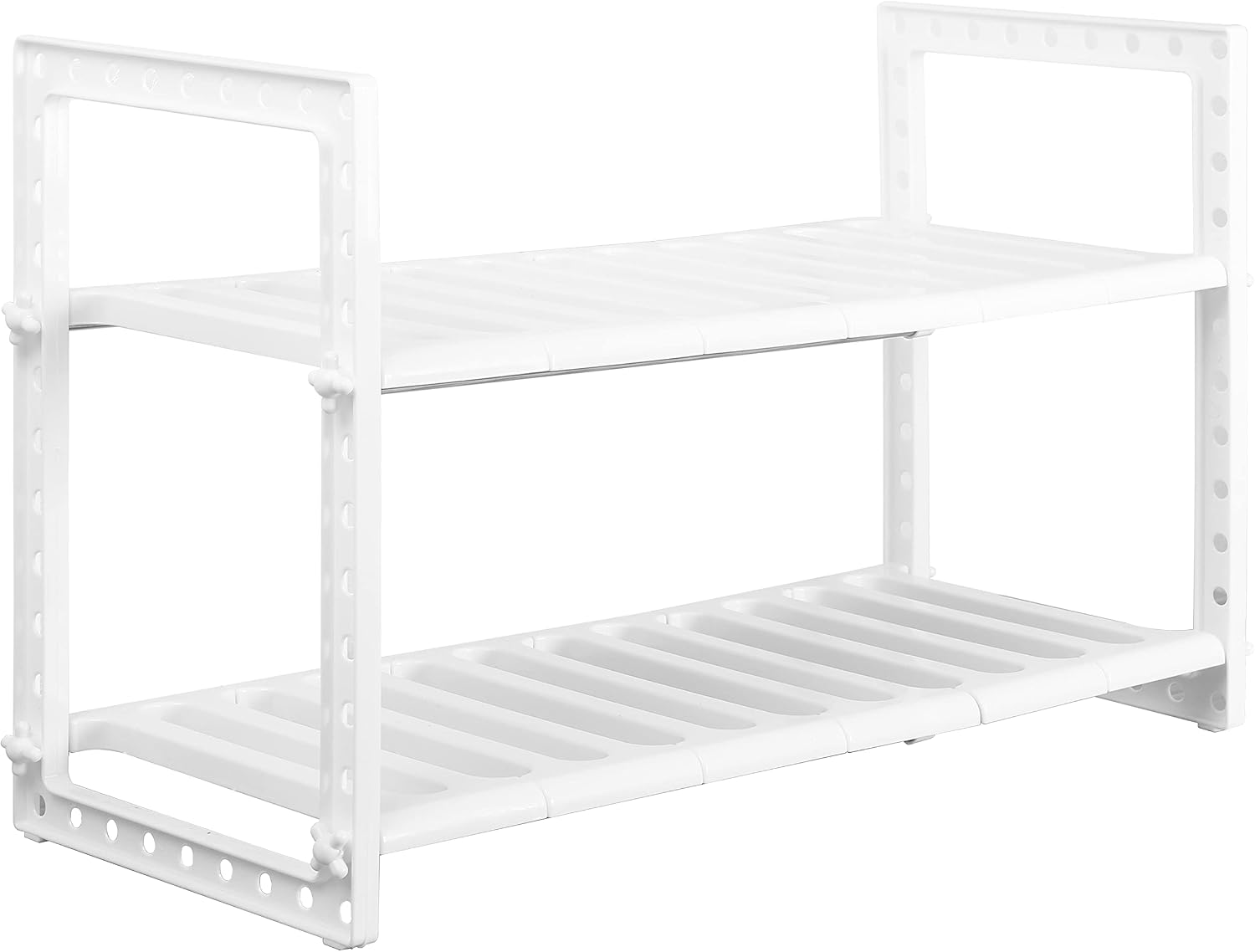 SKOLOO Under Sink Expandable Shelf Organizer Rack, 2-Tier Adjustable Storage Shelves(Expands 15-3/8 to 26Inches, White)