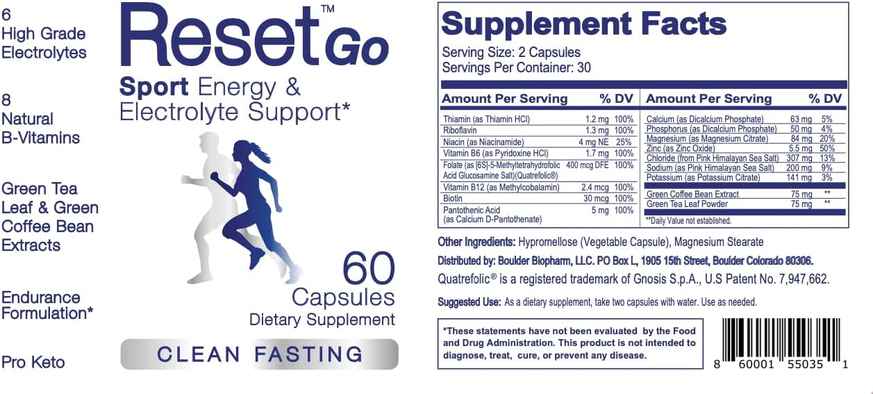 ResetGo Intermitent Fasting Electrolyte Energy, 6 High Grade Electrolytes, Himalayan Pink Salt, 8 B Vitamins, Zinc, Green Tea Leaf & Green Coffee Bean Extracts