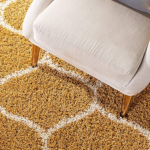 Image of Handwoven Microfibre 3D Rug for Living Room (Gold &Ivory Moraccan, 5 X 8 Feet, Microfibre)