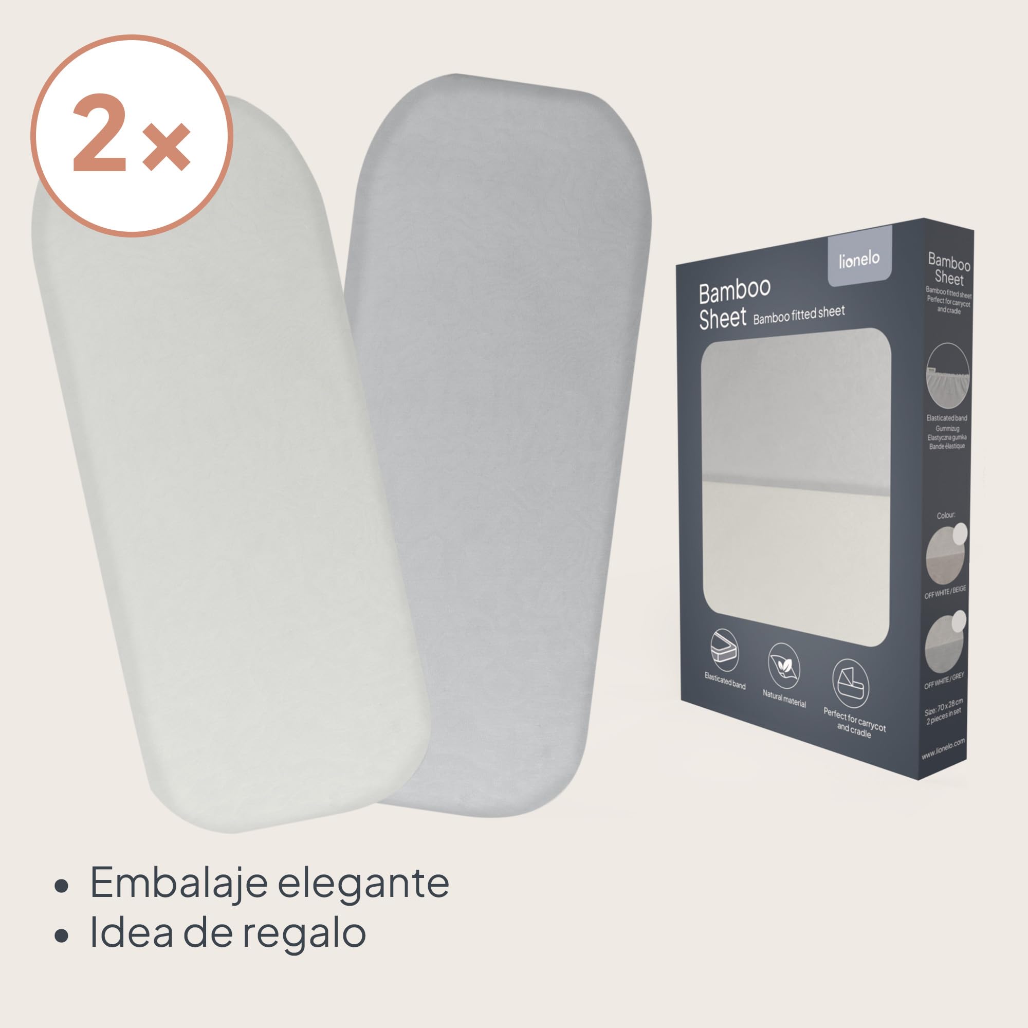 LIONELO Sábana Bajera de Bambú con Elástico 70x28 cm, Juego de 2 uds. Infantil, Capazo y Cuna, Material Natural, Transpirable y Suave, Agradable a la Piel, Bamboo Sheet