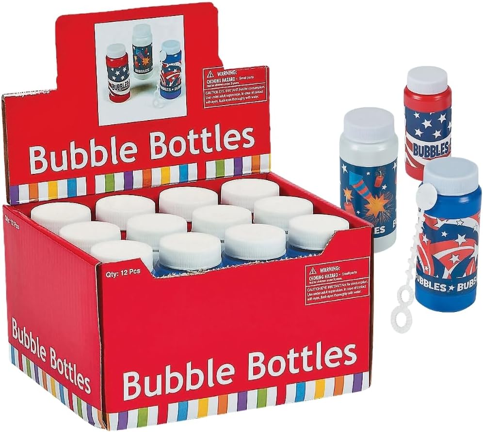 Fun Express - Patriotic Bubble Bottles 4 Oz. for Fourth of July - Toys - Bubbles - Bubble Bottles - Fourth of July - 12 Pieces