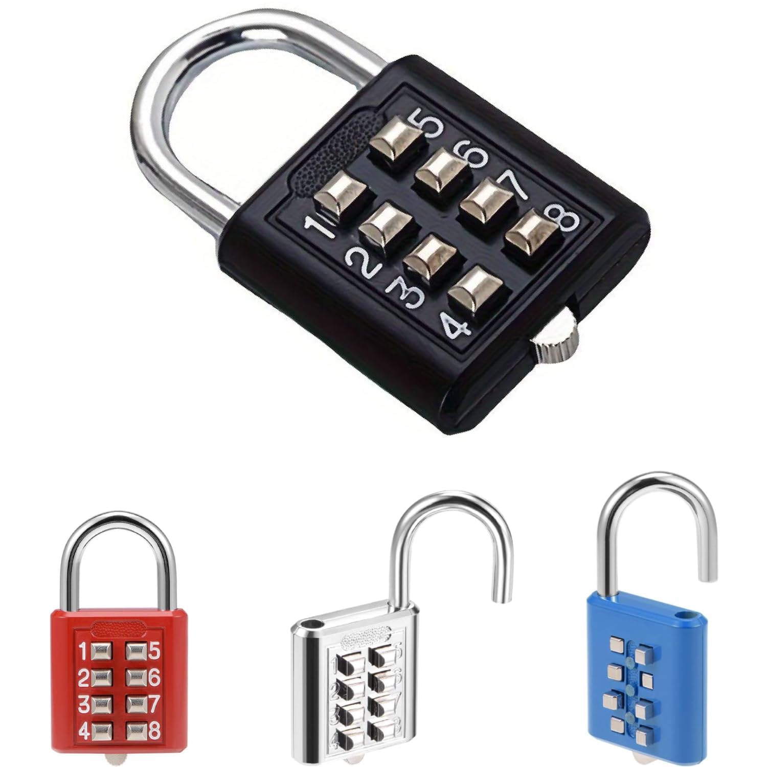 CLICKSWIFT 8 Digit Push-Button Combination Number Code Padlock | for Door/Bag/Locker/Helmet/Gym | Resettable Combination Lock/Office/Store | Secure Travel Code Lock Multicolor 1 Pcs-image-27