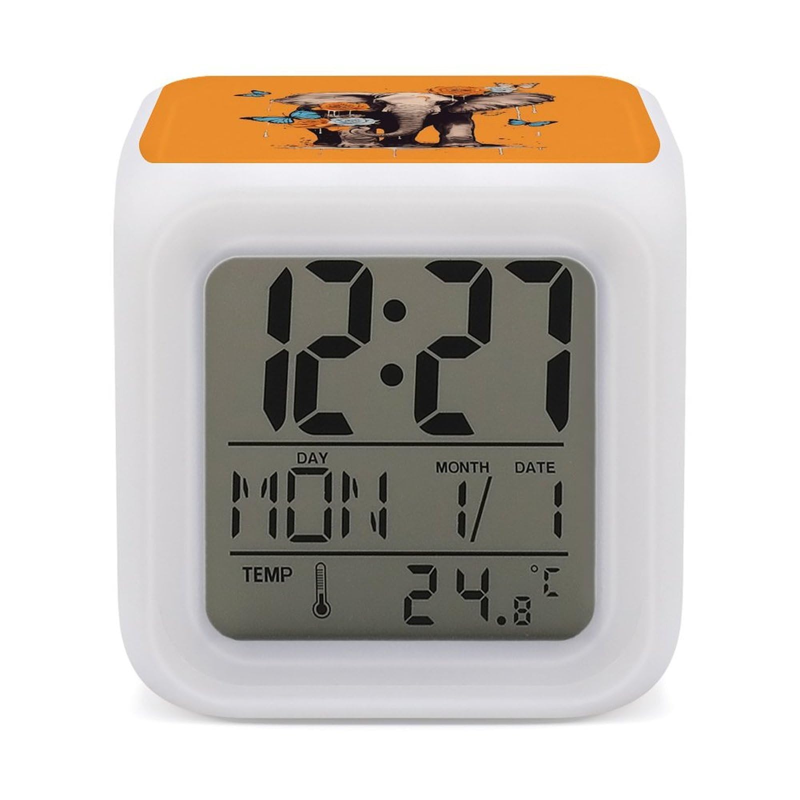 Réveil numérique LED papillon et éléphant pour table de chevet