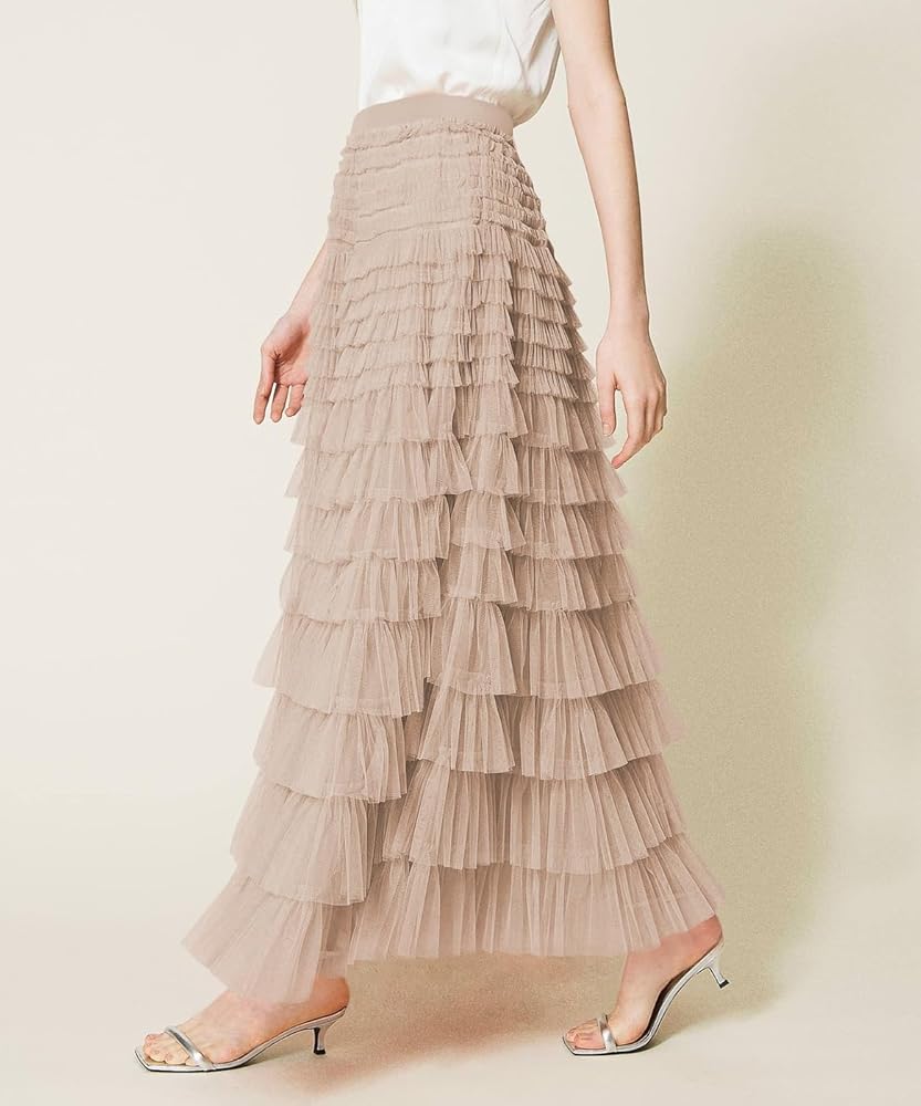 Amazon.com: Women Tulle Long Skirt High Waist Layered Mesh