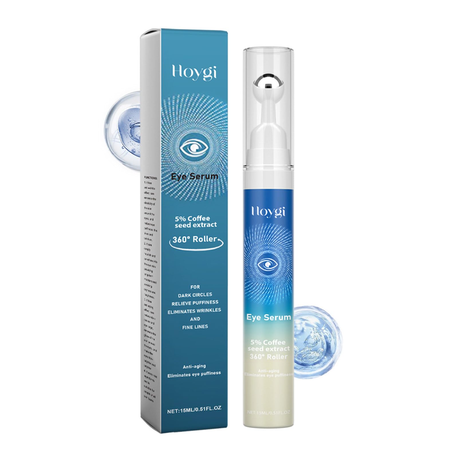 Under Eye Cream with 5% Caffeine, Dark Circles Under Eye Treatment with Retinol, 5% Caffeine Anti-Aging Eye Serum with 360° Massage Roller for Eye Bags, Wrinkles and Puffiness