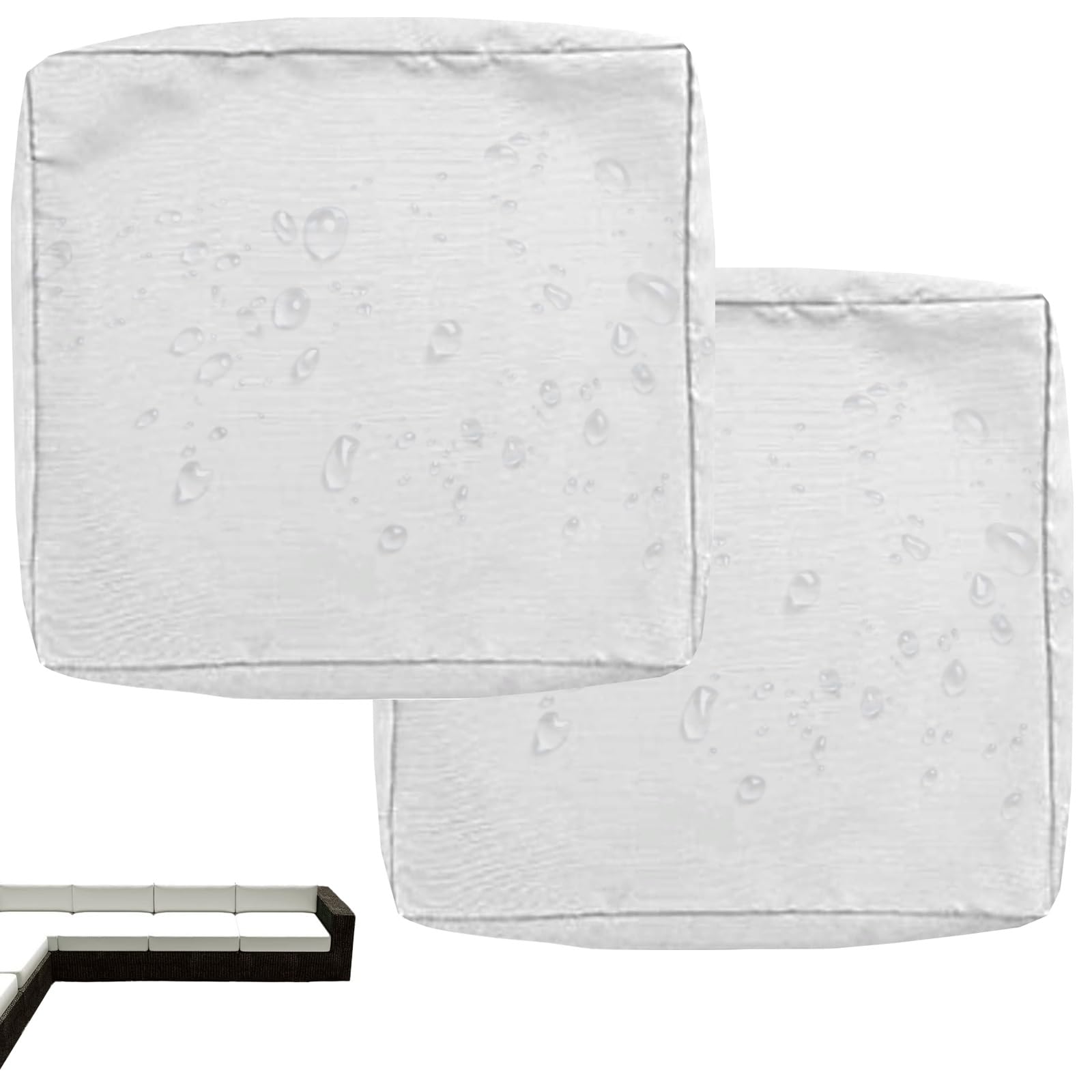 uyeoco 1/2/4-Pack Waterproof Sofa Seat Cushion Covers with Zipper, 60x60cm & 55x50cm, Chair Seat Pads Cover for Indoor & Outdoor Patio Rattan Furniture(White,50x55x10cm(2pc))