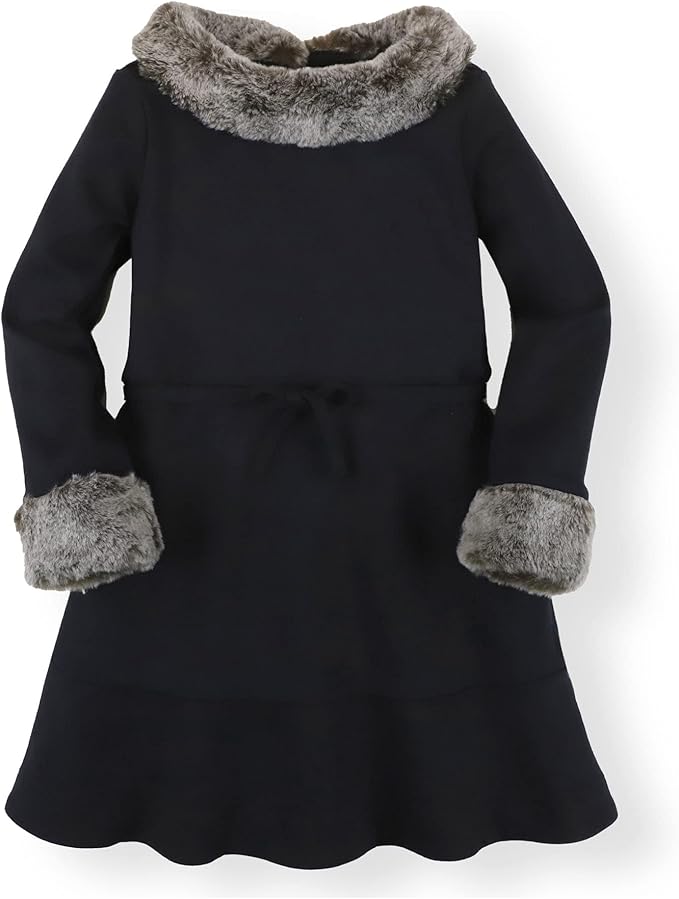 Hope &amp; Henry Girls' Ponte Dress with Faux Fur Collar