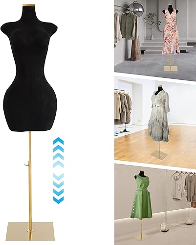 Miniatura 5 de Forma de vestido de maniquí femenino ajustable con soporte, modelo de torso de cuerpo completo para exhibición y costura de ropa, altura 59-83