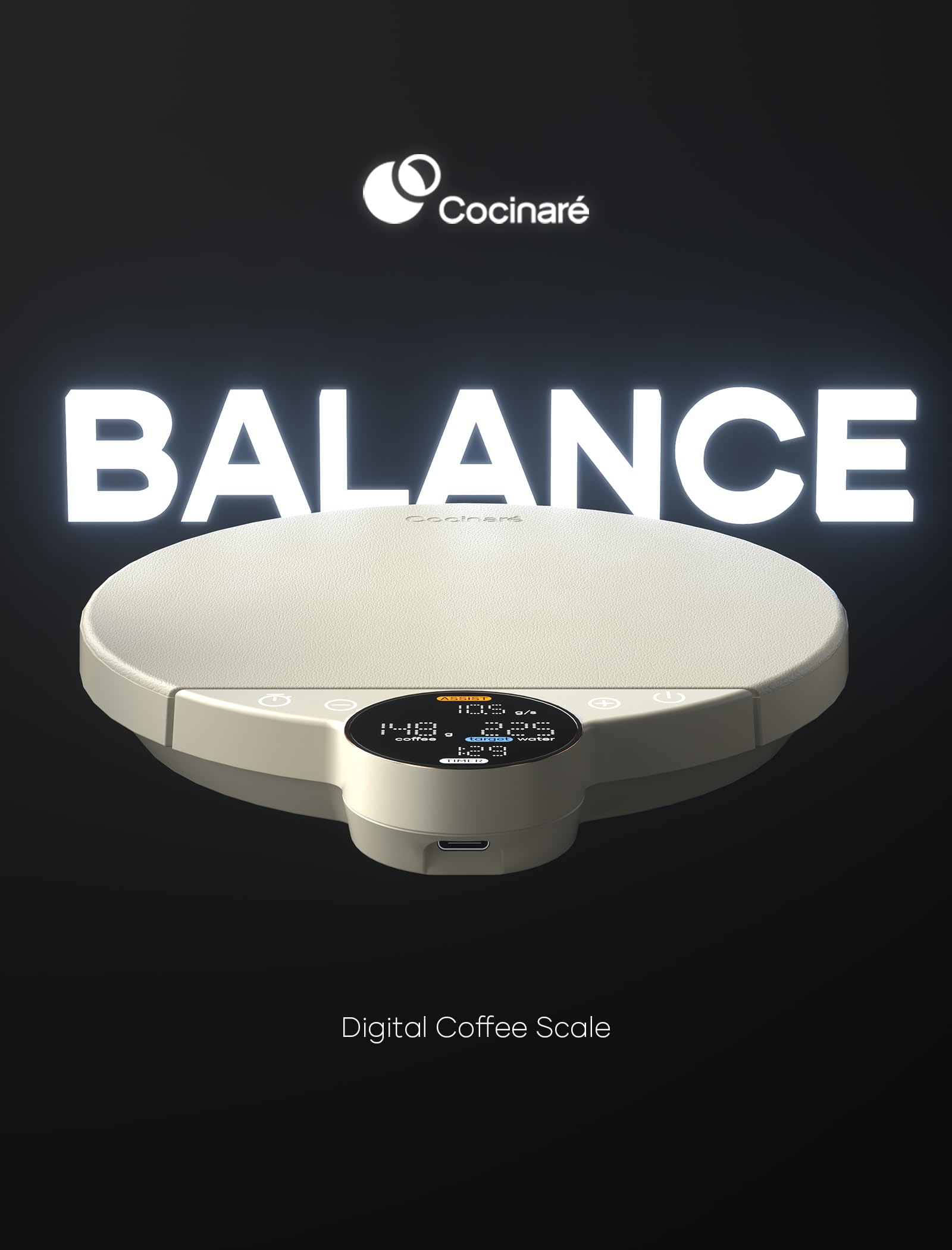 Cocinare Balance Digitale Kaffeewaage - Präzisionssteuerung mit drei Modi (Brühassistent, Wiegen, Wettkampf), Digitale Küchenwaage für Kaffee und Kleinwaren, bis zu 3000g (Vintage White)