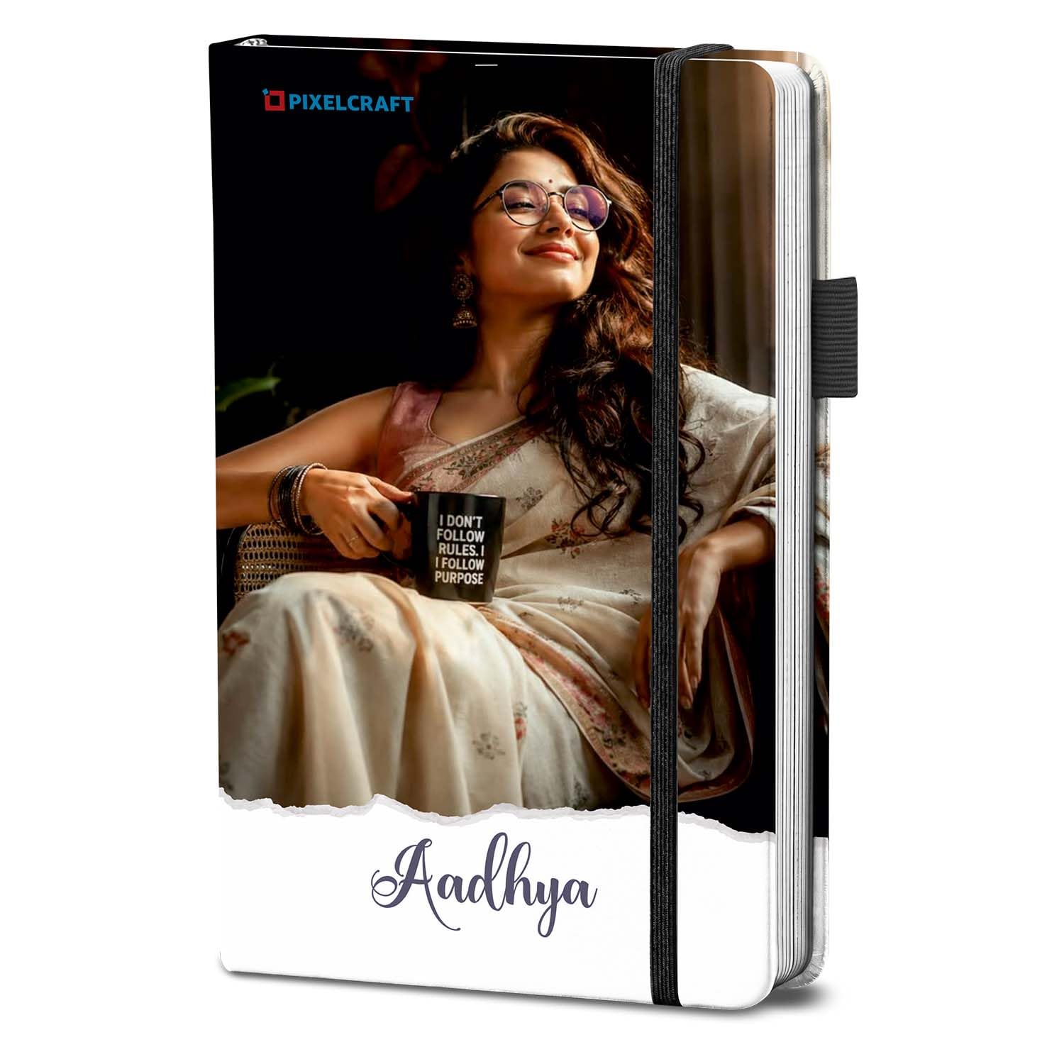 PIXELCRAFT Personalized Notebook with Photo & Name | Custom Diary for Office, Journal, Planner | Premium Black Cover Gift for Women, Men, Friends, Teacher, Students – Ideal for Birthday, (Black013)-image-0