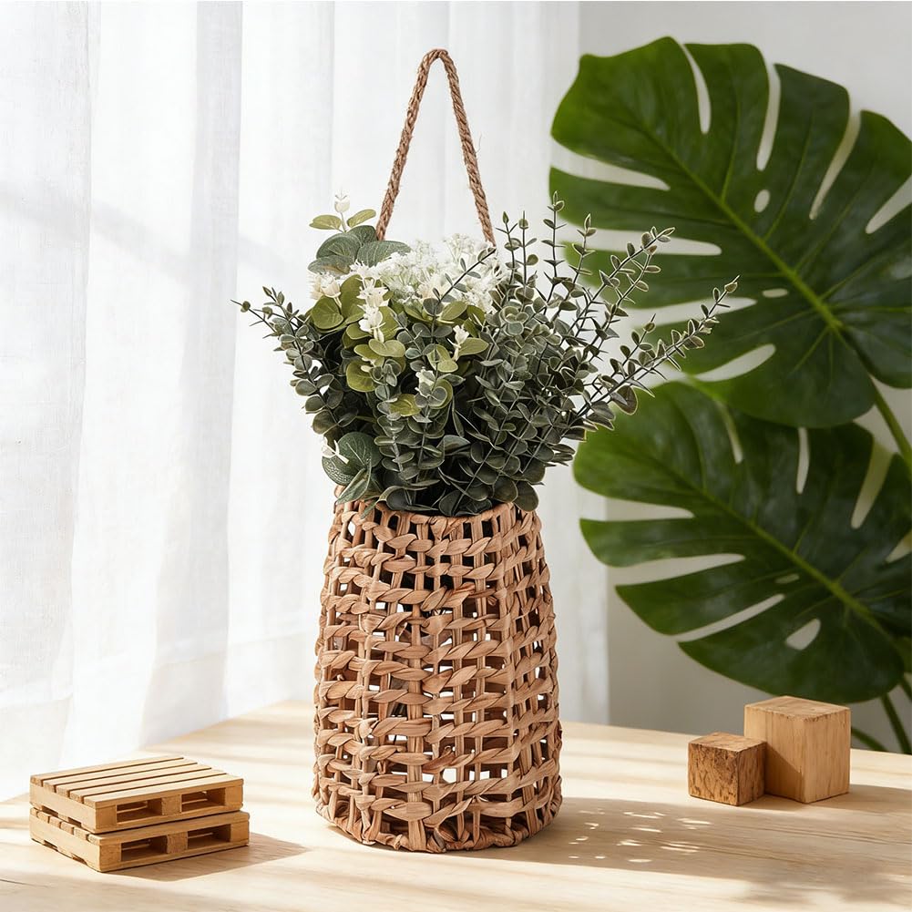 Lot de 2 paniers Suspendus tressés, paniers muraux en Osier pour Fleurs, paniers de Rangement pour Fruits et légumes avec Crochets, pour Plantes d'intérieur et d'extérieur