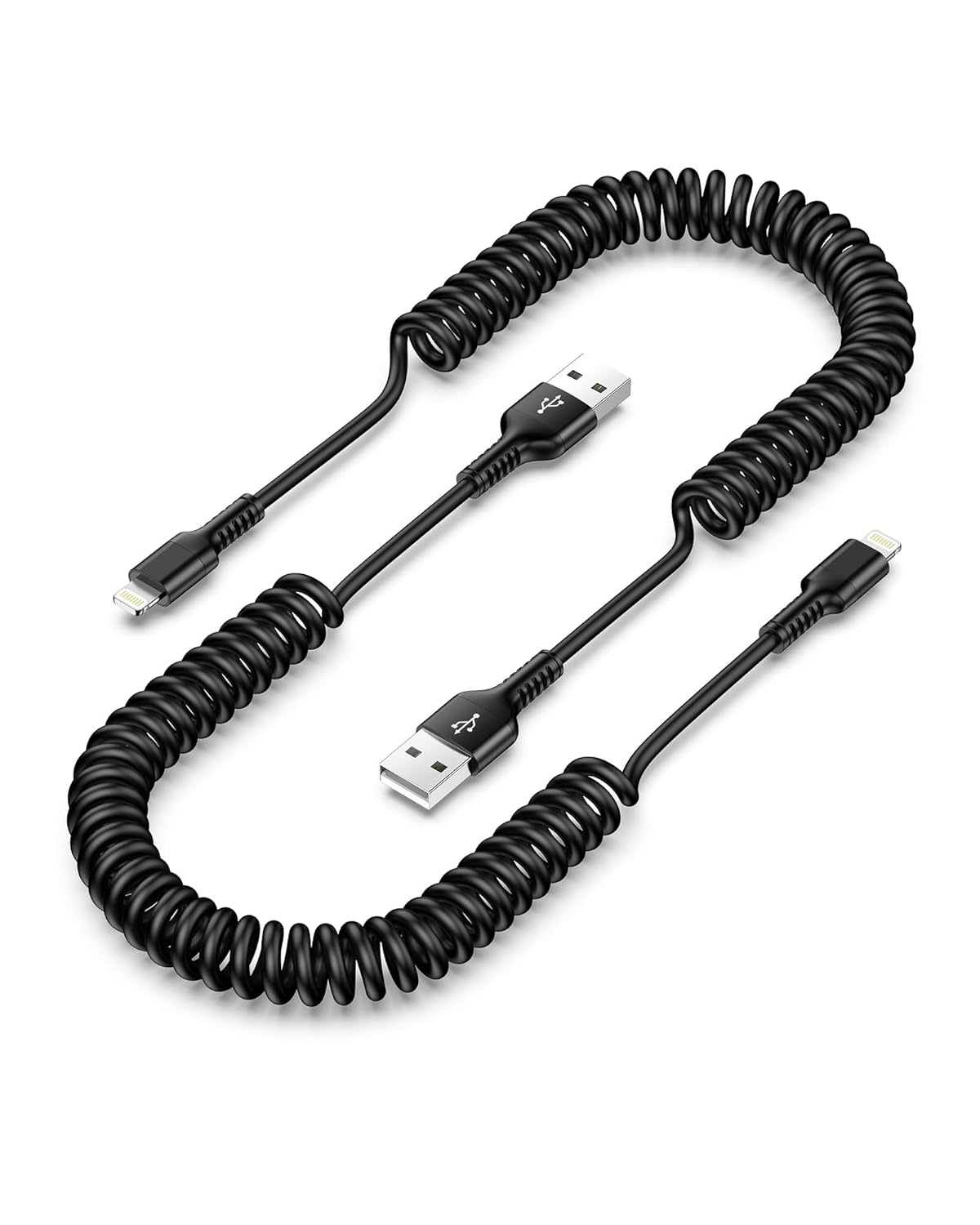 Coiled Lightning Cable, Apple Carplay iPhone Charger Cord for Car, Retractable USB