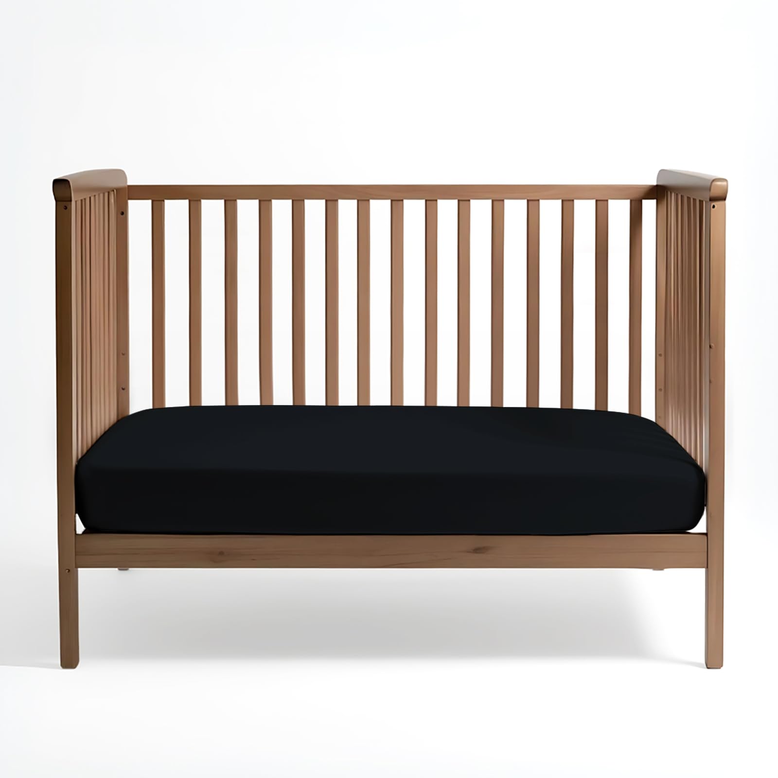 Pizuna Black 100% Cotton Fitted Crib Sheet 400 Thread Count Long Staple Cotton Fitted Crib Sheet 40X90 Cm, Sateen Weave 12 Cm Deep Fitted Sheets 1 Pc